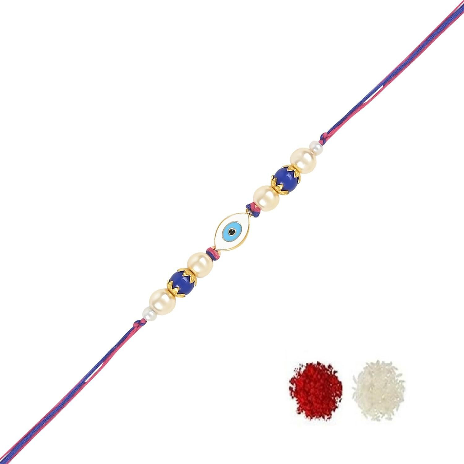 I Jewels Rakshabandhan Enamel Evil Eye Rakhi With Roli Chawal For Bhaiya/Brother/Bro/Men/Boys/Kids(R129)