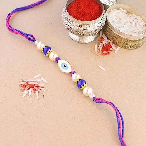 I Jewels Rakshabandhan Enamel Evil Eye Rakhi With Roli Chawal For Bhaiya/Brother/Bro/Men/Boys/Kids(R129)