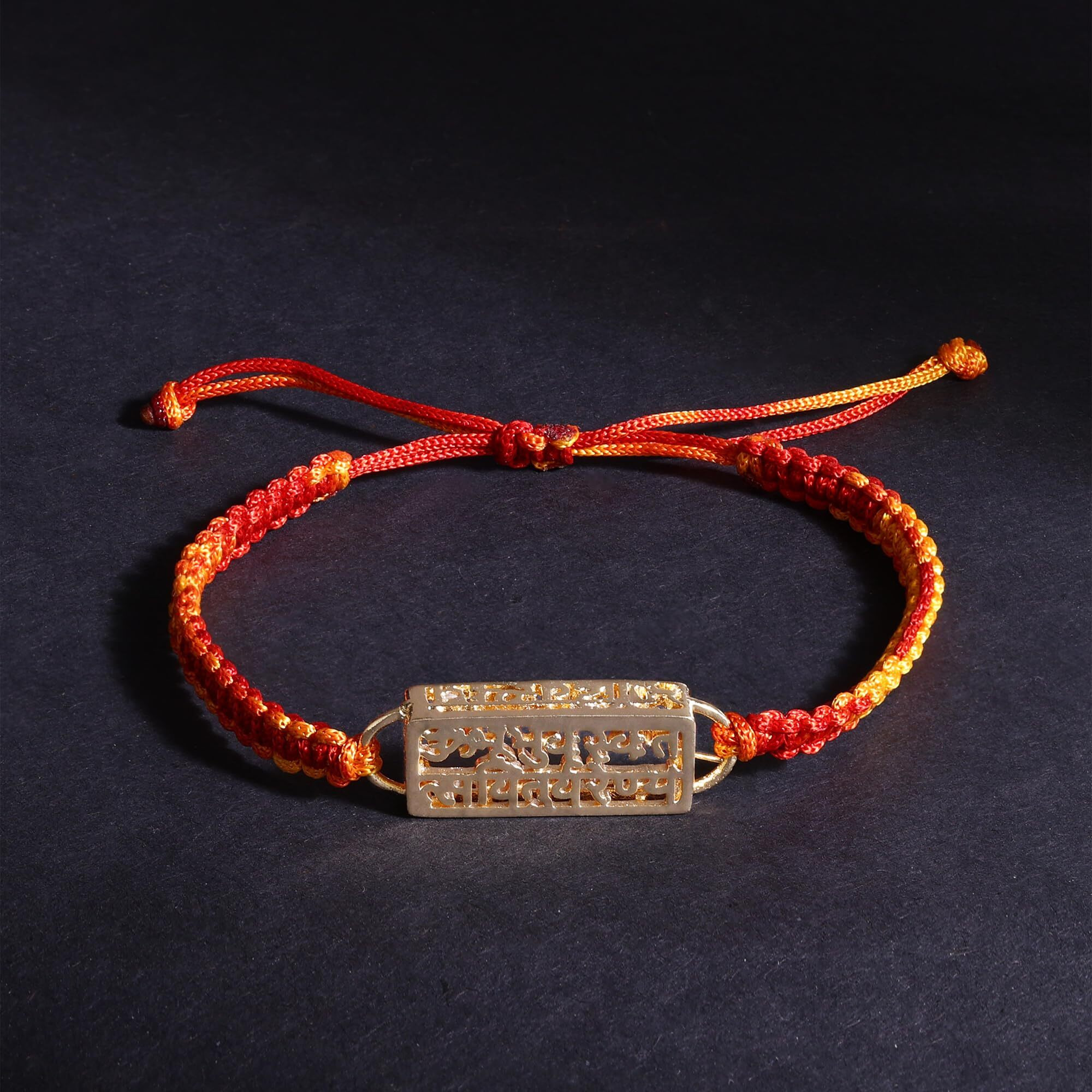 Minutiae Rakhi Gift For Brother With Gold Plated Gayatri Mantra - Rectangle | Religious And Designer Rakhi Bracelet For Men For Raksha Bandhan/Rakshabandhan | Promotes Positive Energy On Chanting
