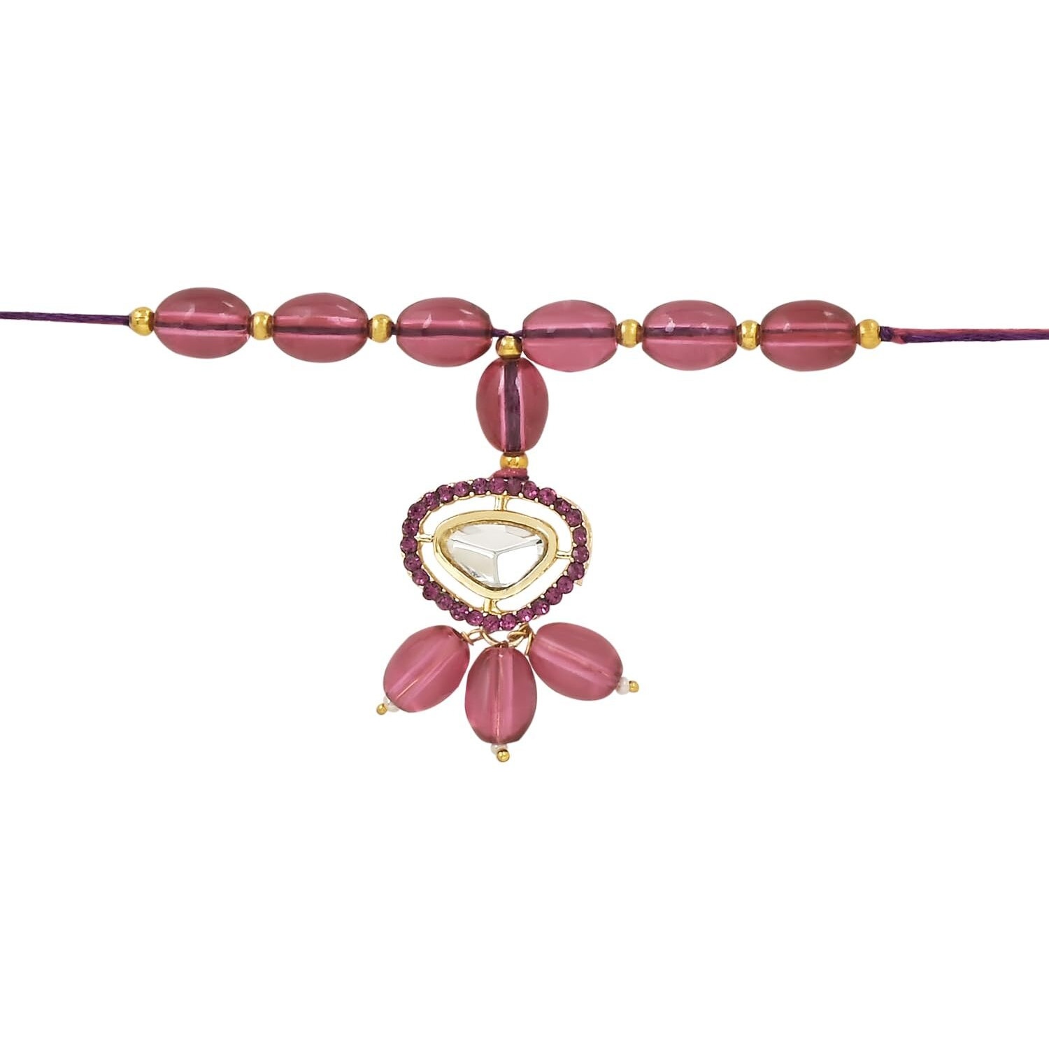 I Jewels Unisex Adult Designer Kundan & Pearl Hanging Bhaiya Bhabhi Lumba Rakhi Combo Set With Roli Chawal And Rakshabandhan Card (R104Wi-Co)
