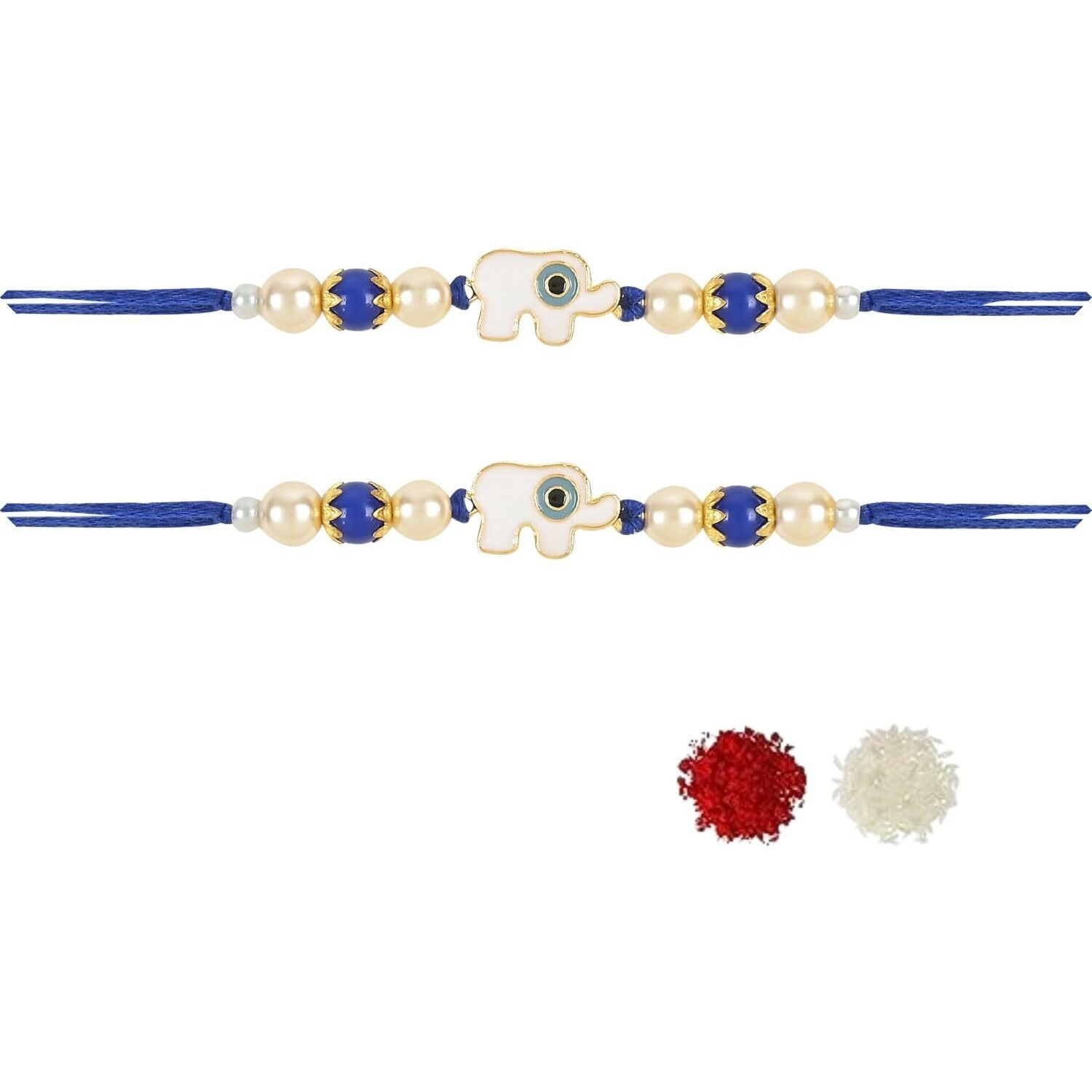 I Jewels Rakshabandhan White Elephant Enamel Evil Eye Rakhi Combo Set With Roli Chawal For Bhaiya/Brother/Bro/Men/Boys/Kids (R127-2)