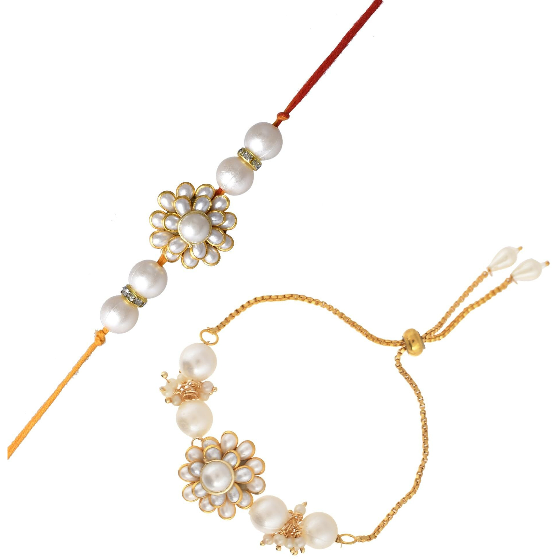 Yalambar Rakhi For Bhaiya Bhabhi Beautiful Combo Set With Roli Chawal Lumba For Bhabhi Set For Bhaiya Kundan Rakhi (2 Rakhi)-10