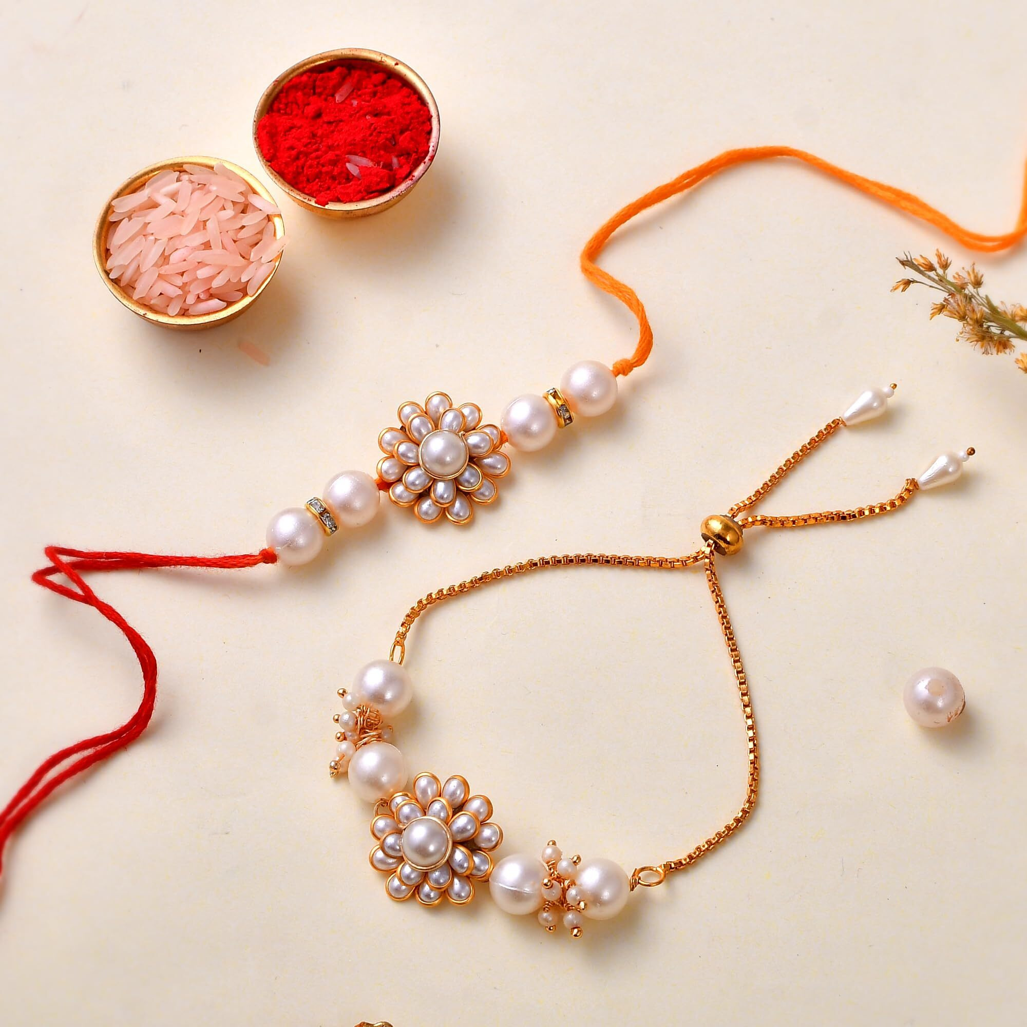 Yalambar Rakhi For Bhaiya Bhabhi Beautiful Combo Set With Roli Chawal Lumba For Bhabhi Set For Bhaiya Kundan Rakhi (2 Rakhi)-10