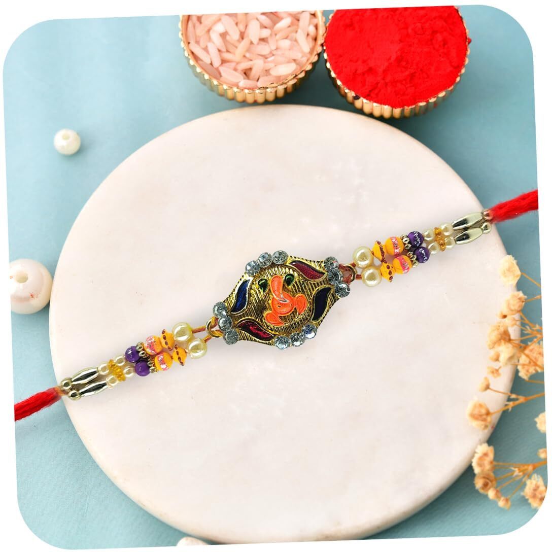 Collectible India Rakhi For Brother Bhaiya, Rakhi Set Of 1, Rakhis For Rakshabandhan, Designer Pendent Bracelet For Bhaiya Bhai Men Women With Best Wishes Card And Tilakk Set