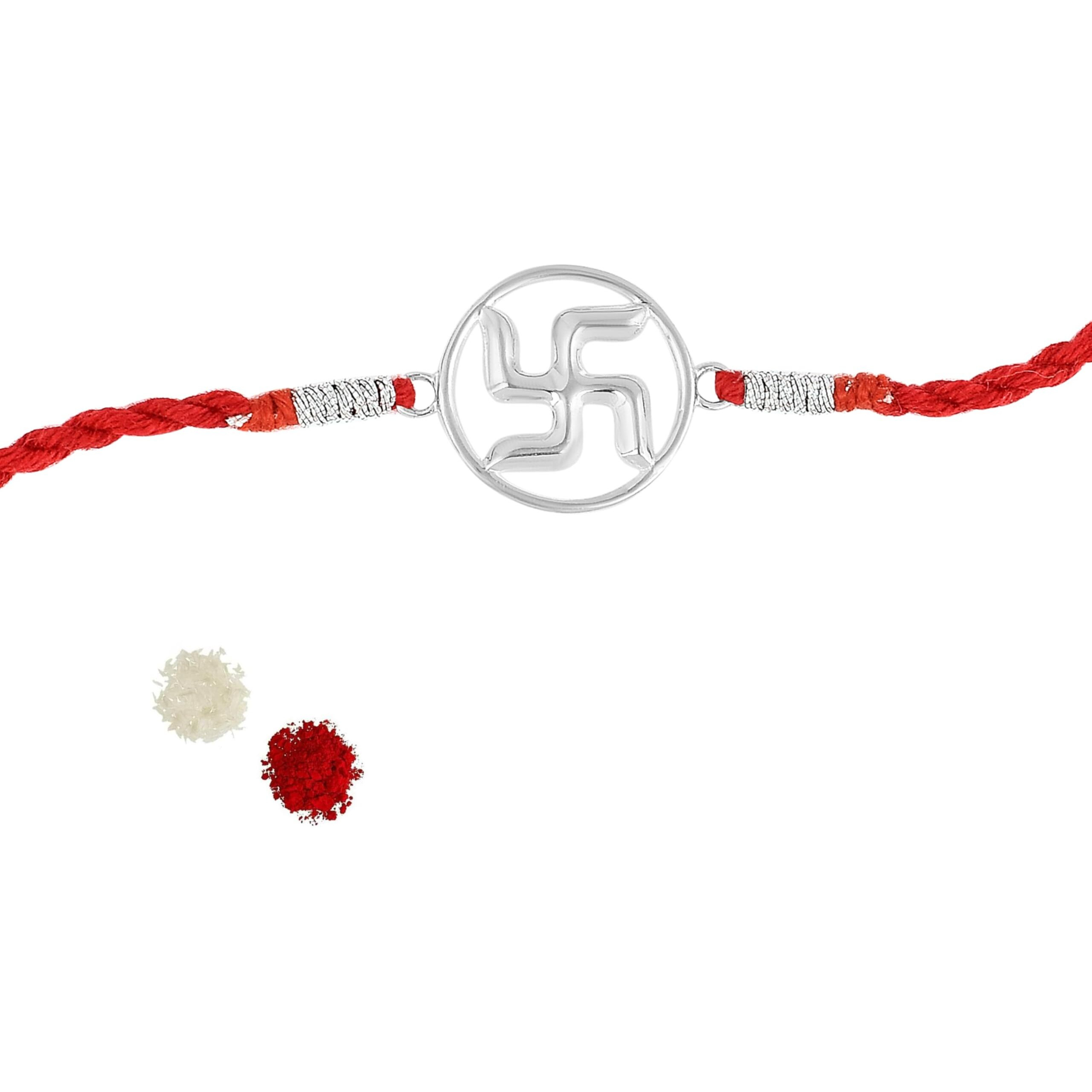 Roovi Pure 925 Sterling Silver Swastik Rakhi For Brother I Auithenticity Certificate & 925 Hallmark | Rakshabandhan Rakhi Set