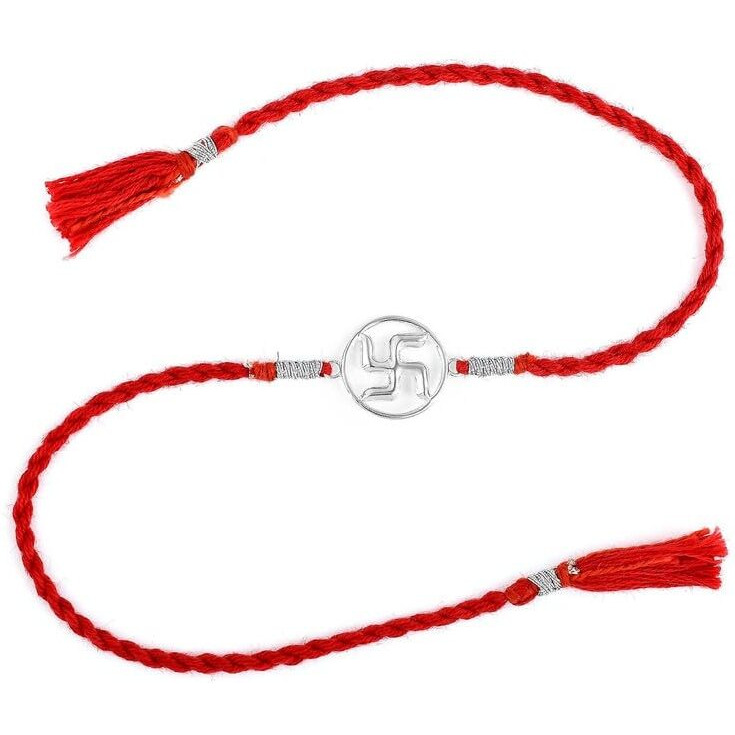 Roovi Pure 925 Sterling Silver Swastik Rakhi For Brother I Auithenticity Certificate & 925 Hallmark | Rakshabandhan Rakhi Set