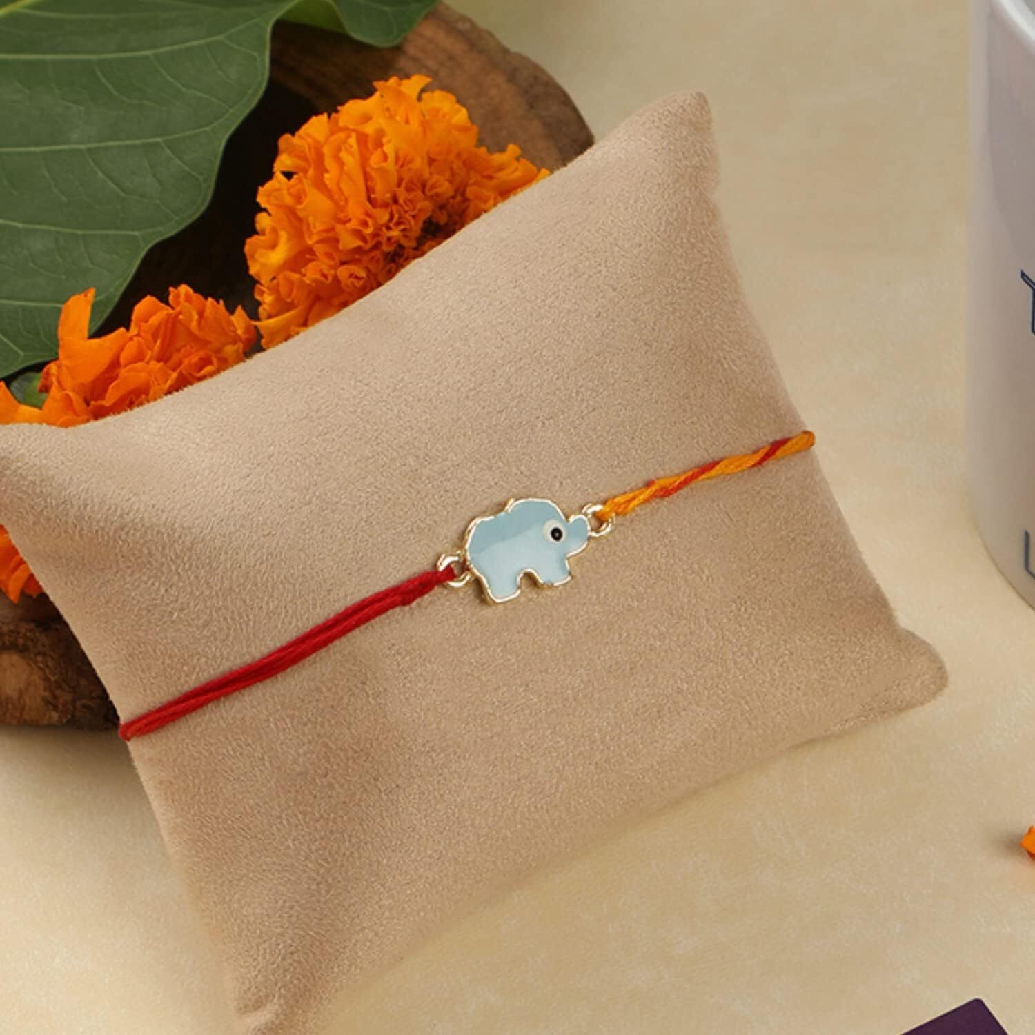 Accessher Elegant Blue Enamel Elephant Design Rakhi For Brother | Kids Rakhi With Roli Kumkum Packets & Happy Raksha Bandhan Card | Rakhi For Kids & Gifting