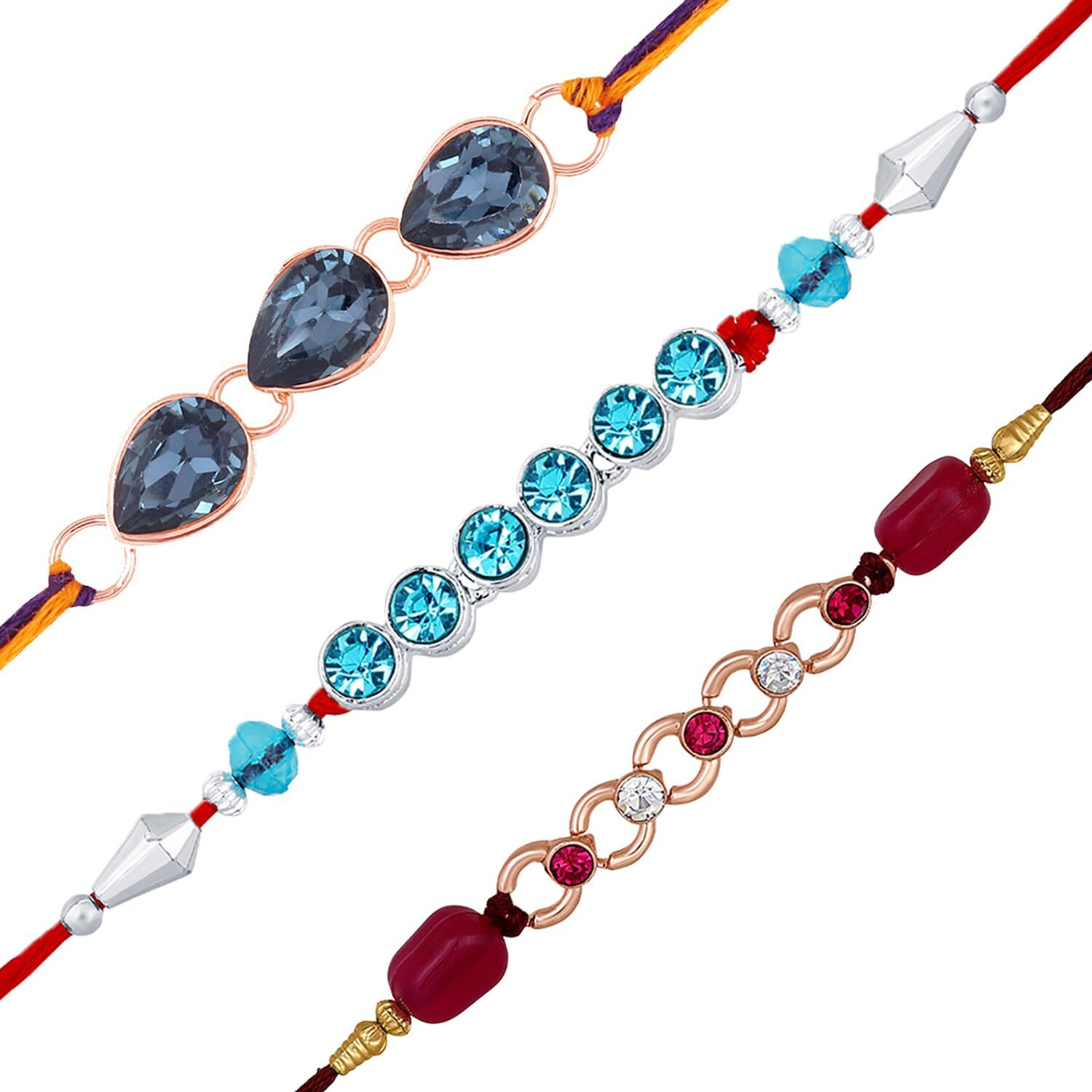 Mahi Combo Of 3 Simple And Elegant Rakhis With Multicolor Crystals For Bhaiya (Rco1105536M)