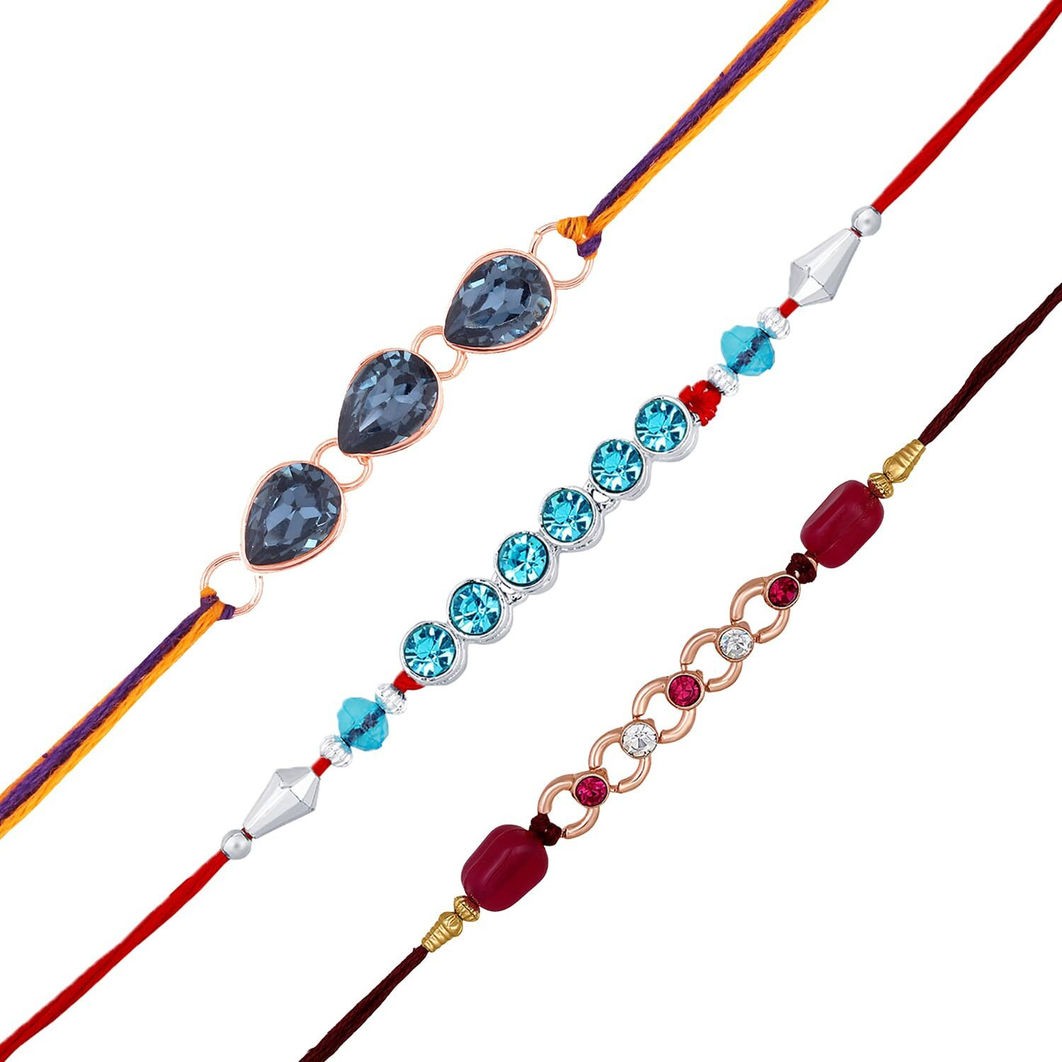 Mahi Combo Of 3 Simple And Elegant Rakhis With Multicolor Crystals For Bhaiya (Rco1105536M)