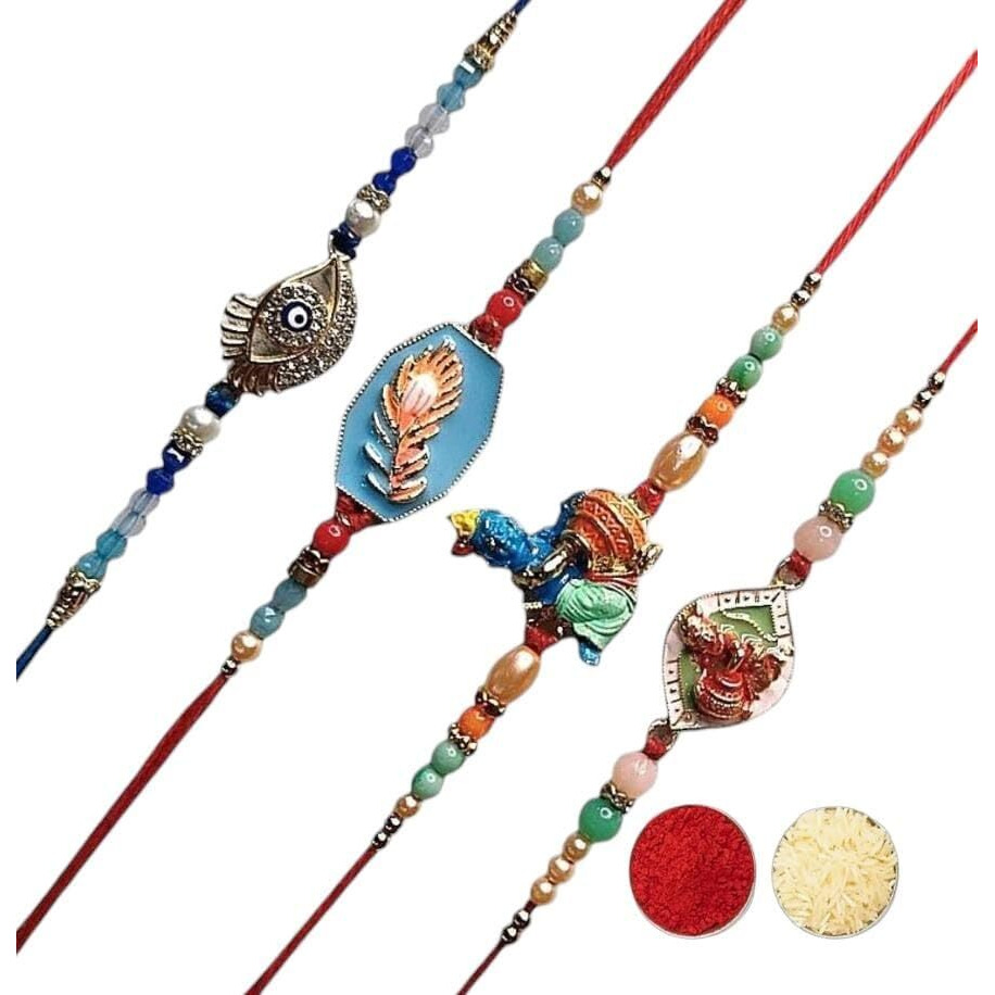 Partish Rakhi For Brother L Rakhabandhan Rakhi With Roli Tilak (Pack Of 4)