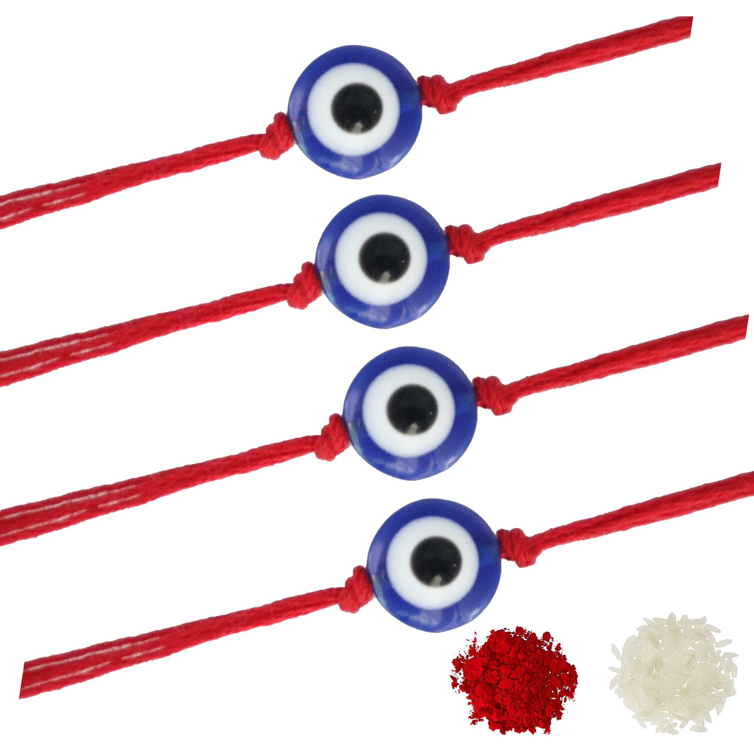 Alaukik Handmade Evil Eye Rakhi Protect From Negative Energy Unisex Evil Eye Rakhi With Beads Handmade Rakhi For Brother/Sister Set Of 4