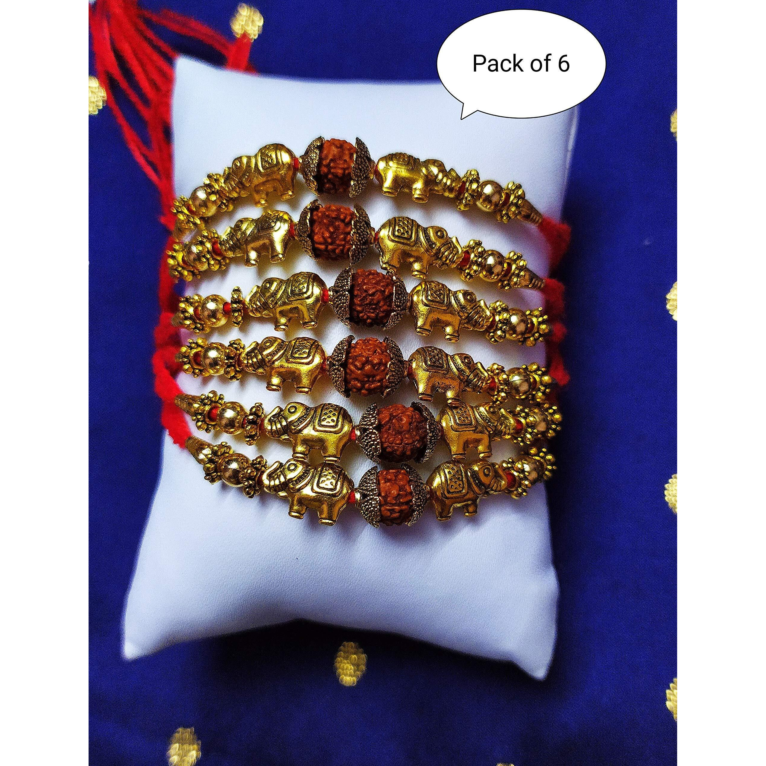 Siddhi Art Jewellery Handmade Colorfull Designer Rudraksh With Ganesh Rakhi Set For Bhaiya/Rakhi For Brothers Pack Of 6 (Style 5)