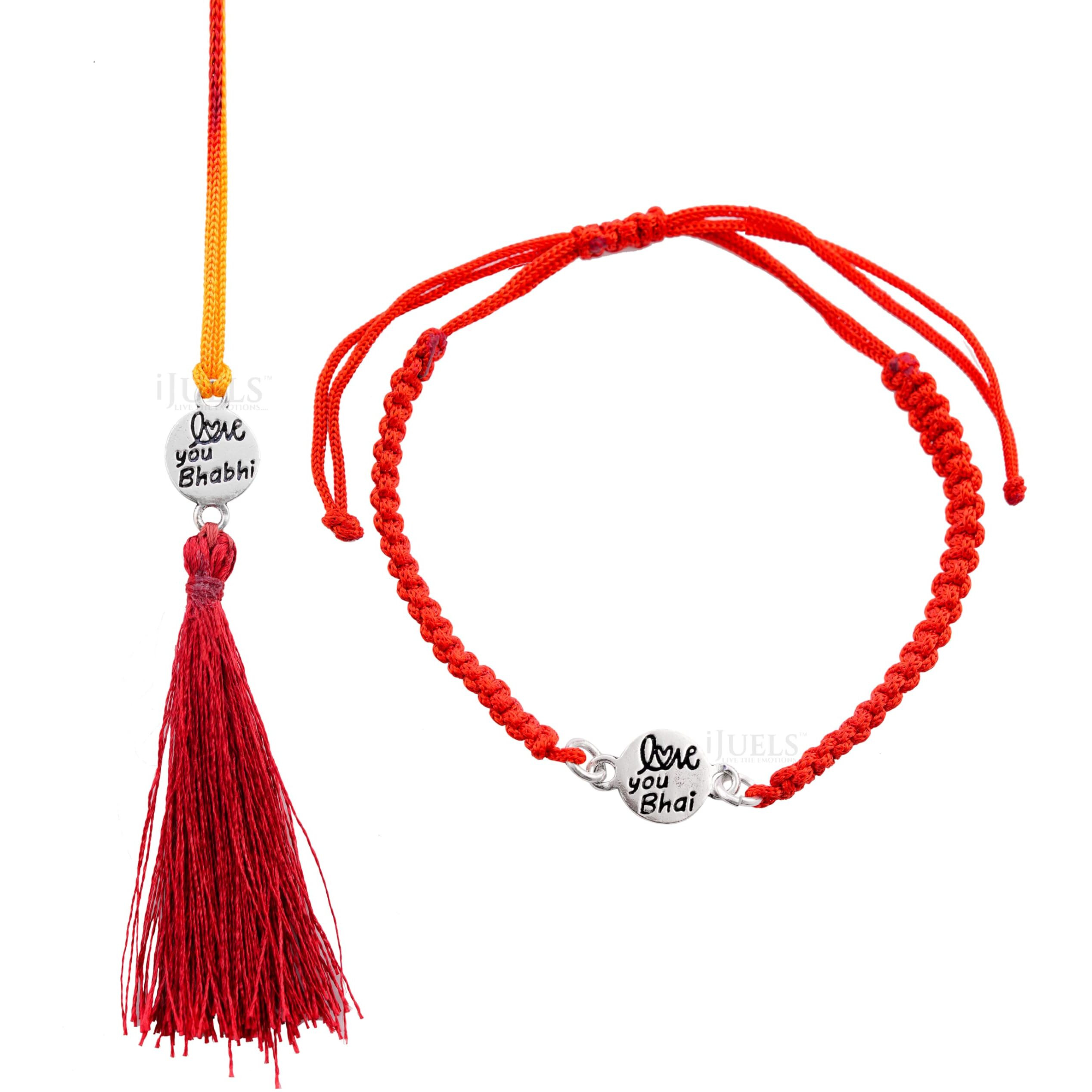 I Juels  Live The Emotions Pure 925 Silver Rakhi For Bhaiya And Bhabhi I Silver Rakhi Combo Set For Bhaiya And Bhabhi With Roli And Chawal. Rakshabandhan Couples Rakhi. (Love Bhaiya Bhabhi)