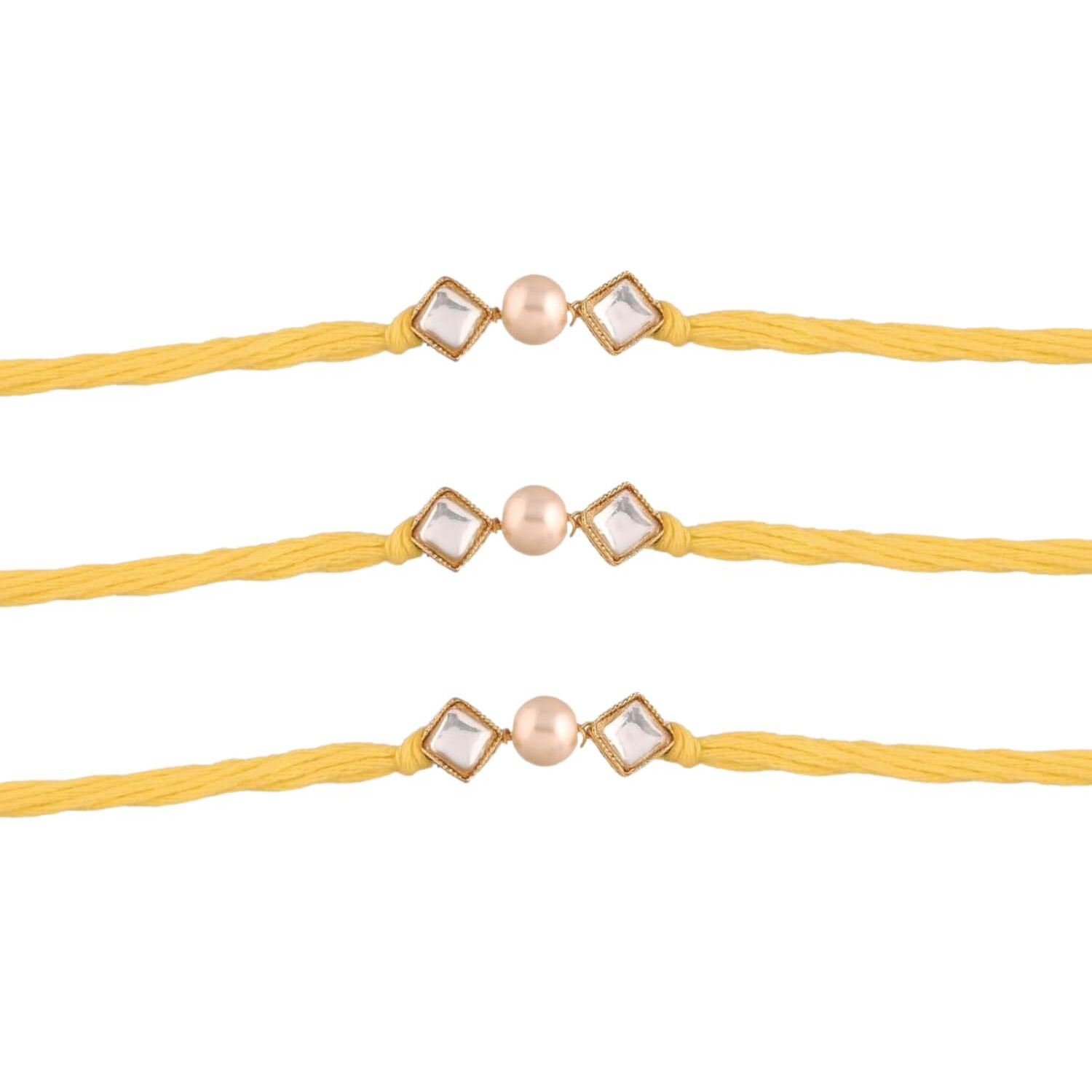 I Jewels Mens Gold Plated Ethnic Pearl & Kundan Combo Bhaiya Rakhi With Roli Chawal & Rakshabandhan Card For Bro/Brother/Bhai (R025-3) (Pack Of 3)