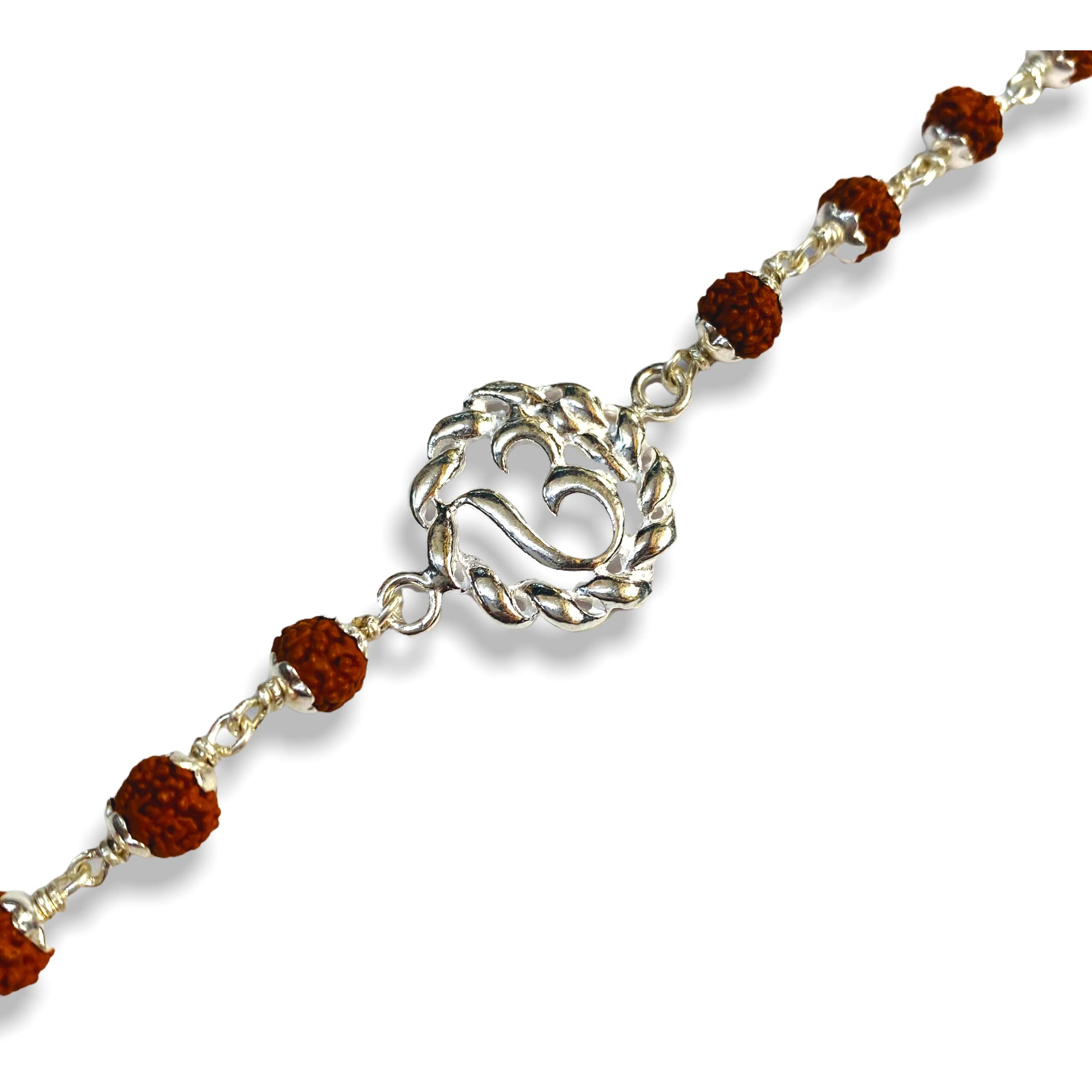 Hem Jewels Pure Silver Rudraksh Rakhi For Brother | Silver Bracelet For Boys And Men | Silver Bracelet Rakhi | Design Om Motif (Hj_Rkh38)