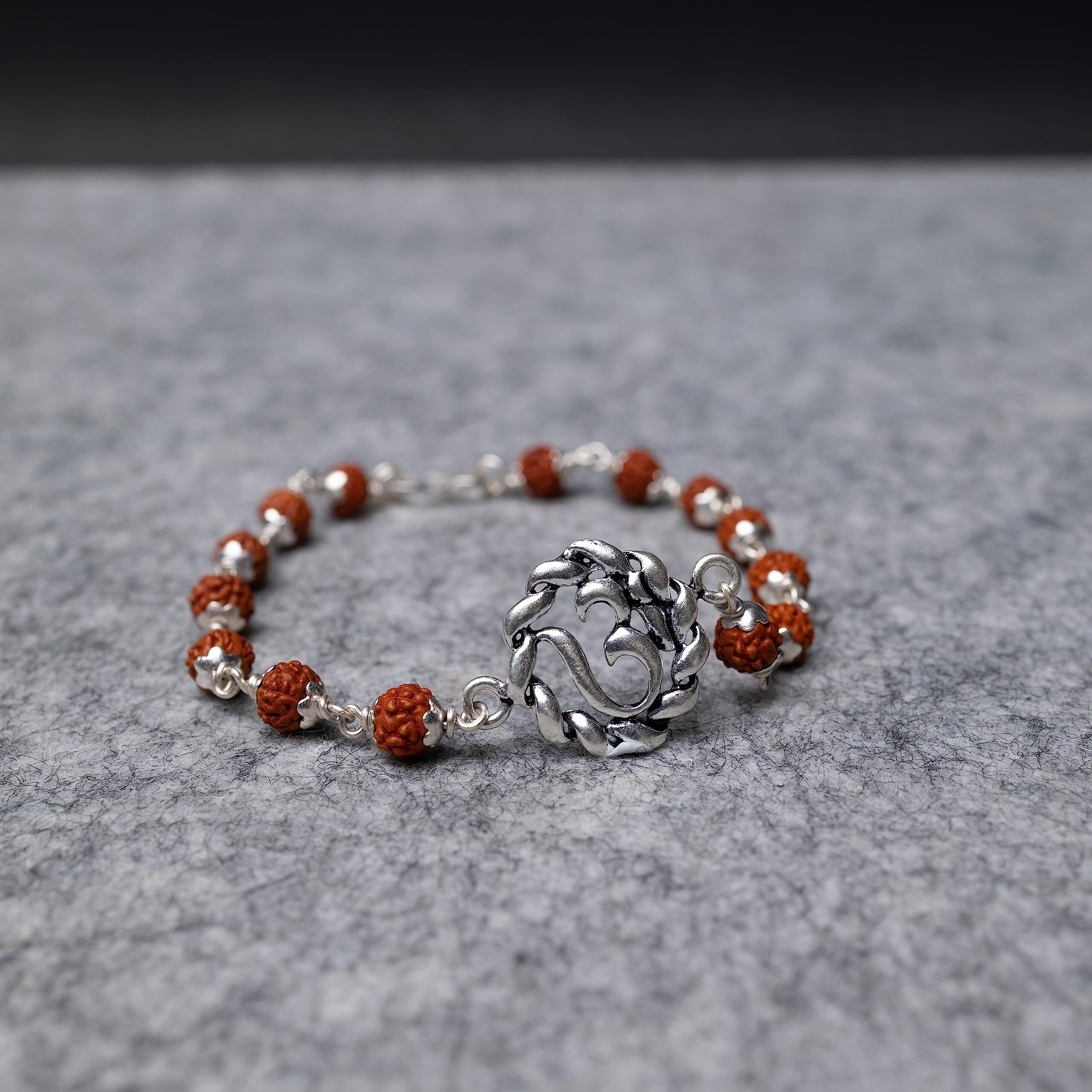 Hem Jewels Pure Silver Rudraksh Rakhi For Brother | Silver Bracelet For Boys And Men | Silver Bracelet Rakhi | Design Om Motif (Hj_Rkh38)