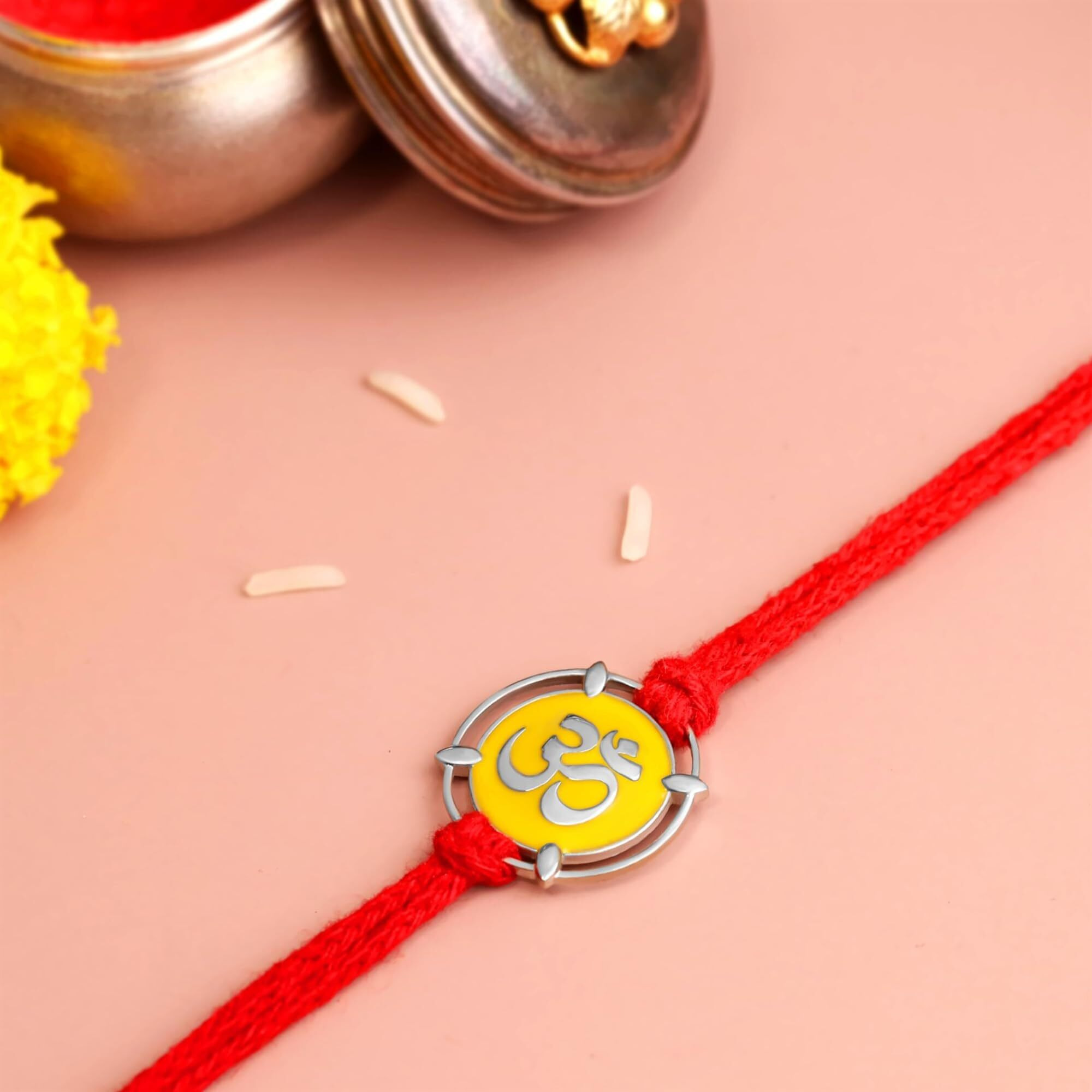 Kuberbox Silver Rakhi, Om Enamelled Meena, Bracelet For Raksha Bandhan For Brother