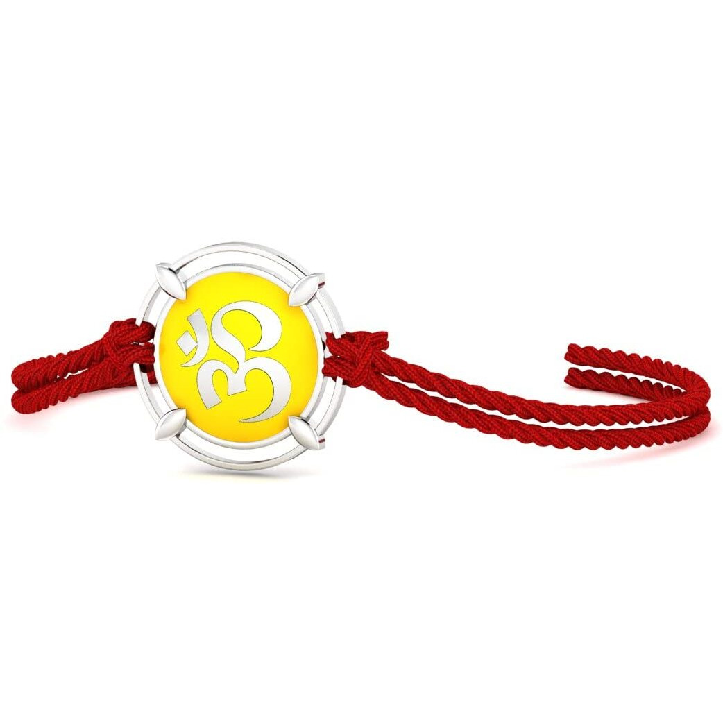 Kuberbox Silver Rakhi, Om Enamelled Meena, Bracelet For Raksha Bandhan For Brother