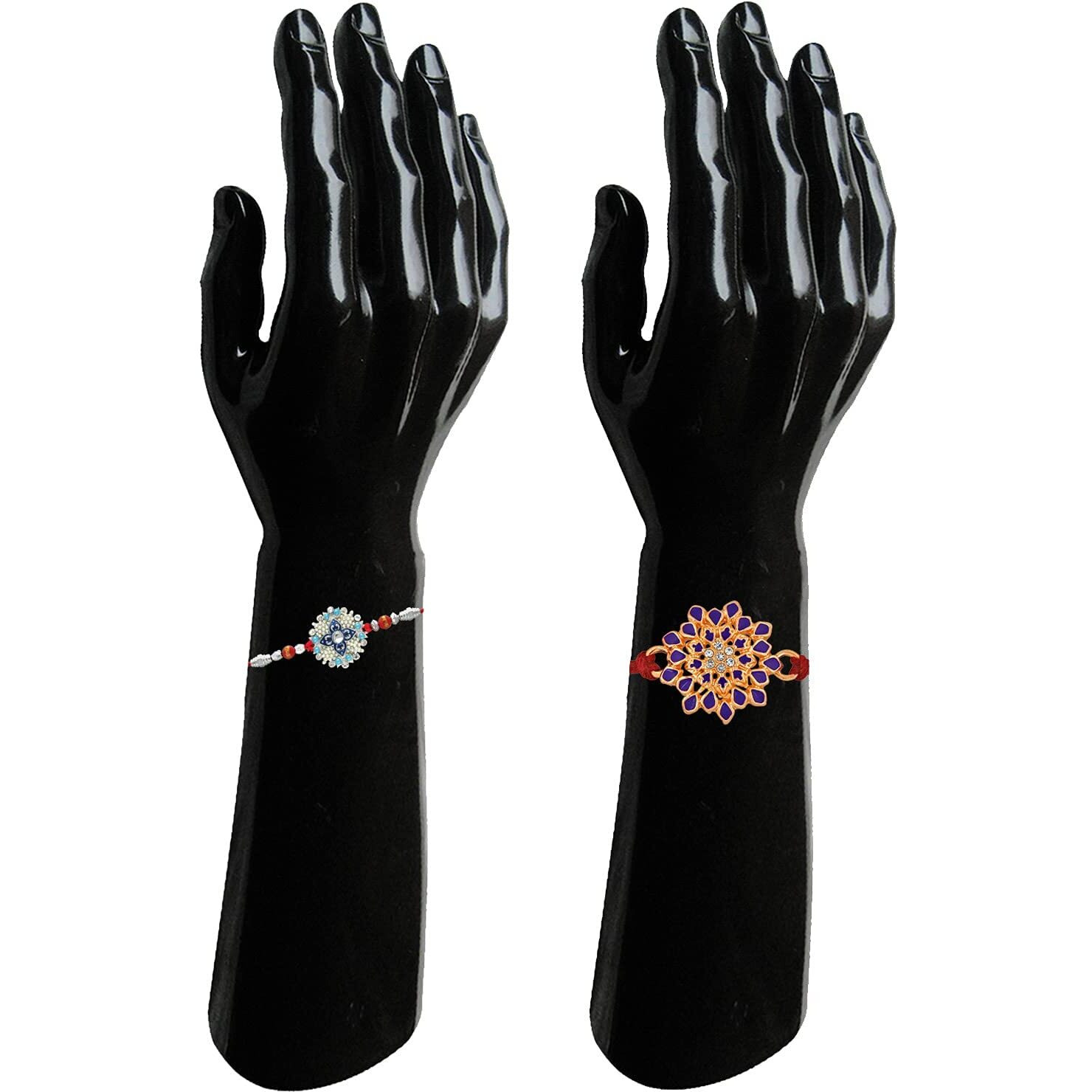 Mahi Combo Of Two Floral Rakhis With Meenakari Work Crystals And Artificial Pearl For Bhai (Rco1105240M)