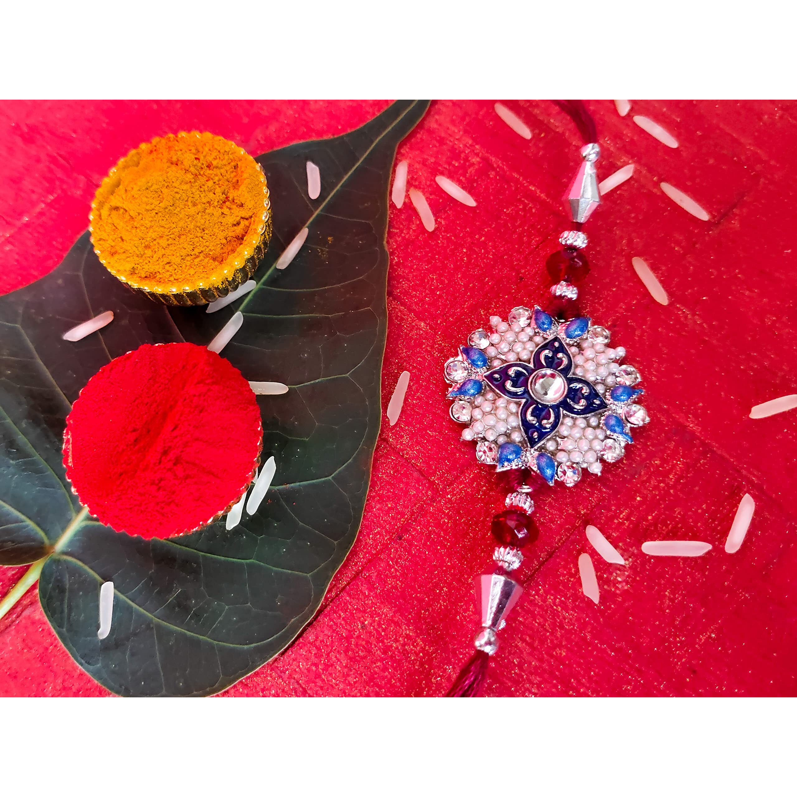 Mahi Combo Of Two Floral Rakhis With Meenakari Work Crystals And Artificial Pearl For Bhai (Rco1105240M)