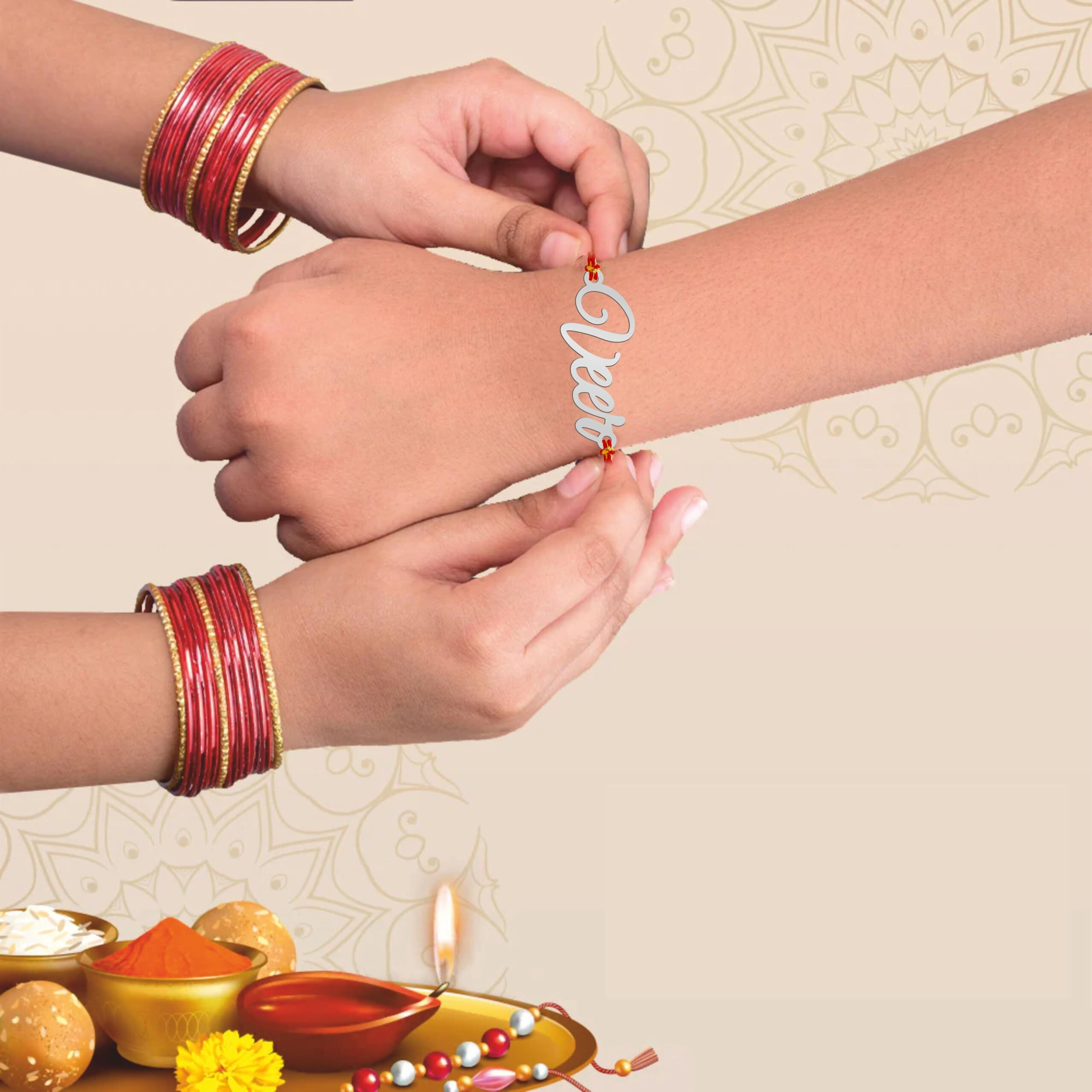 Suhaavana Customized Metal Name Rakhi For Brother Personalized And Stylish Name Rakhi For Rakshabandhan | Rakhi For Brother, Bhaiya, Bhai With Evil Eye Rakhi Greeting Card (Single Line)
