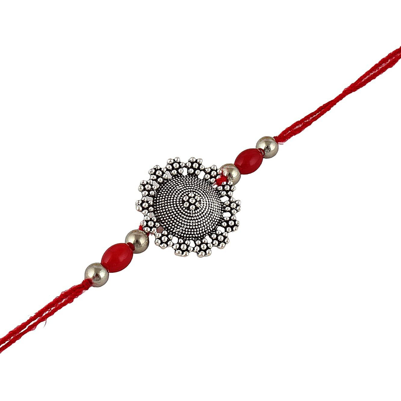 Lucky Jewellery Unisex Adult Oxidized German Silver Rakhi - Red Thread, Boho Collection, Rakshabandhan Rakhee Bracelet For Brother/Bhaiya/Bhai/Bhabhi - (130-Chr1-1824-2)
