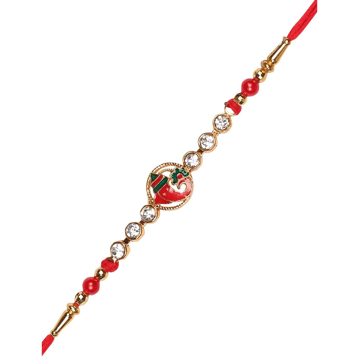 Accessher Traditional & Religious Gold Plated Stylish Ganesha Rakhi For Brother Pack Of 6 With Roli Kumkum Packets And Happy Rakshabandhan Card