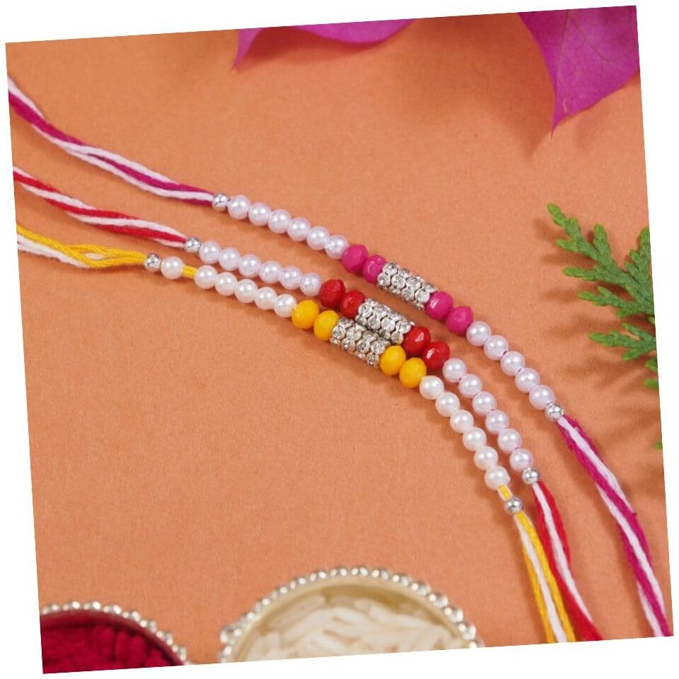 I Jewels Boys Designer Pearl Combo Rakhi With Roli Chawal & Rakshabandhan Card For Bro/Brother/Bhai (R223R-Pi-Y) (Set Of 3)