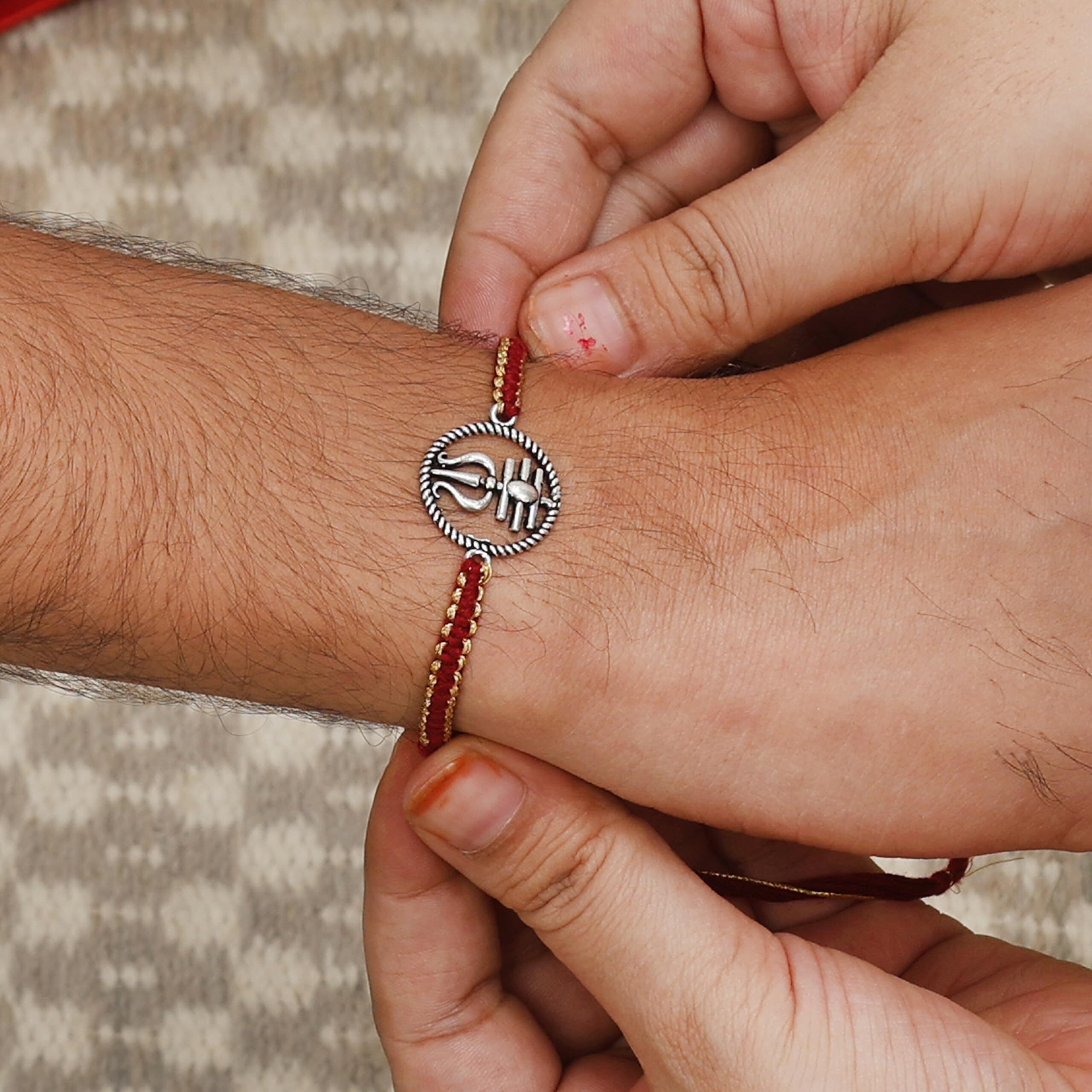 Njels Unisex-Adult 925 Pure Silver Rakhi For Brother Original Silver Oxidised Trishul Rakhi For Brother Pure Cotton Fancy Rakhi For Brother (Bis Hallmark Stamped)