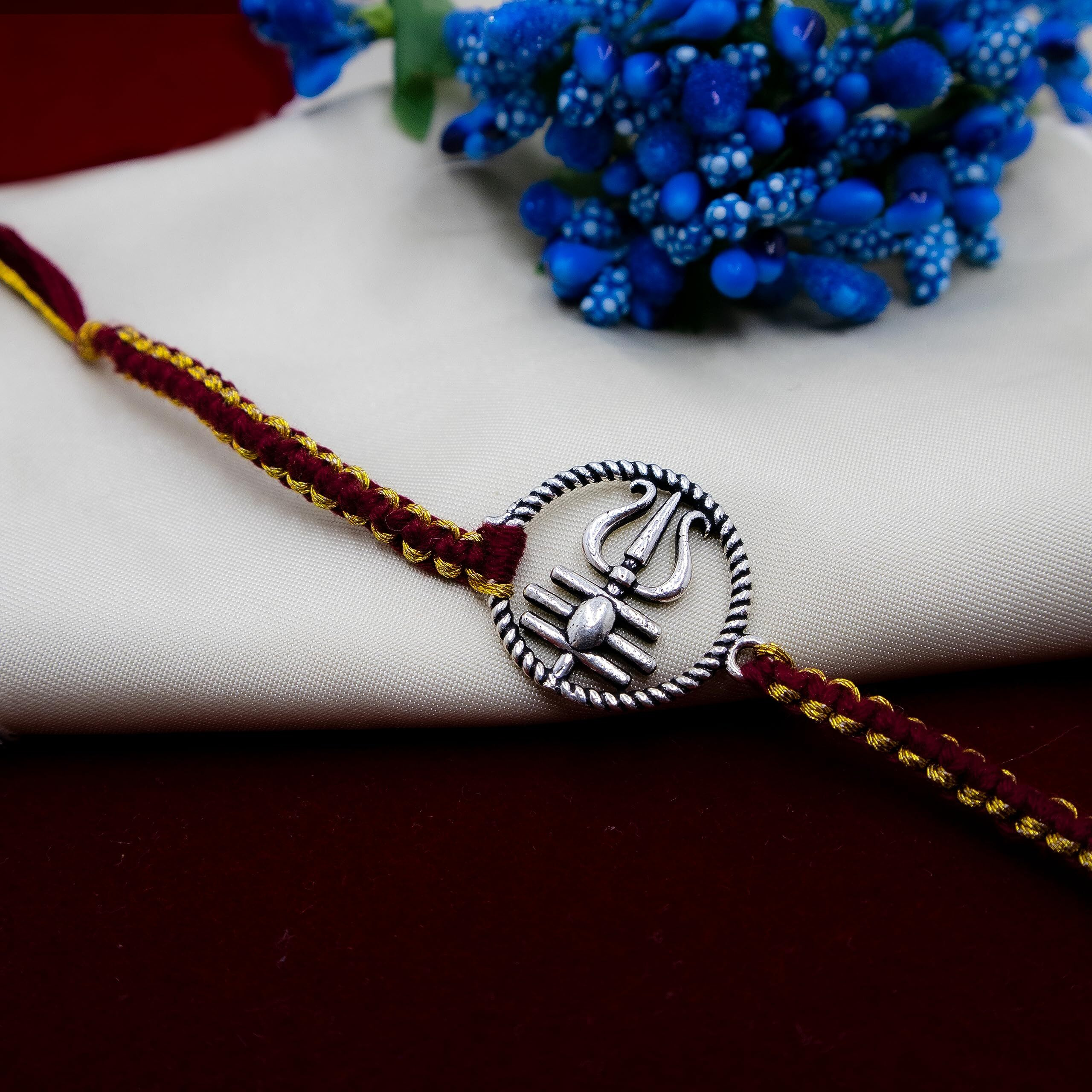 Njels Unisex-Adult 925 Pure Silver Rakhi For Brother Original Silver Oxidised Trishul Rakhi For Brother Pure Cotton Fancy Rakhi For Brother (Bis Hallmark Stamped)