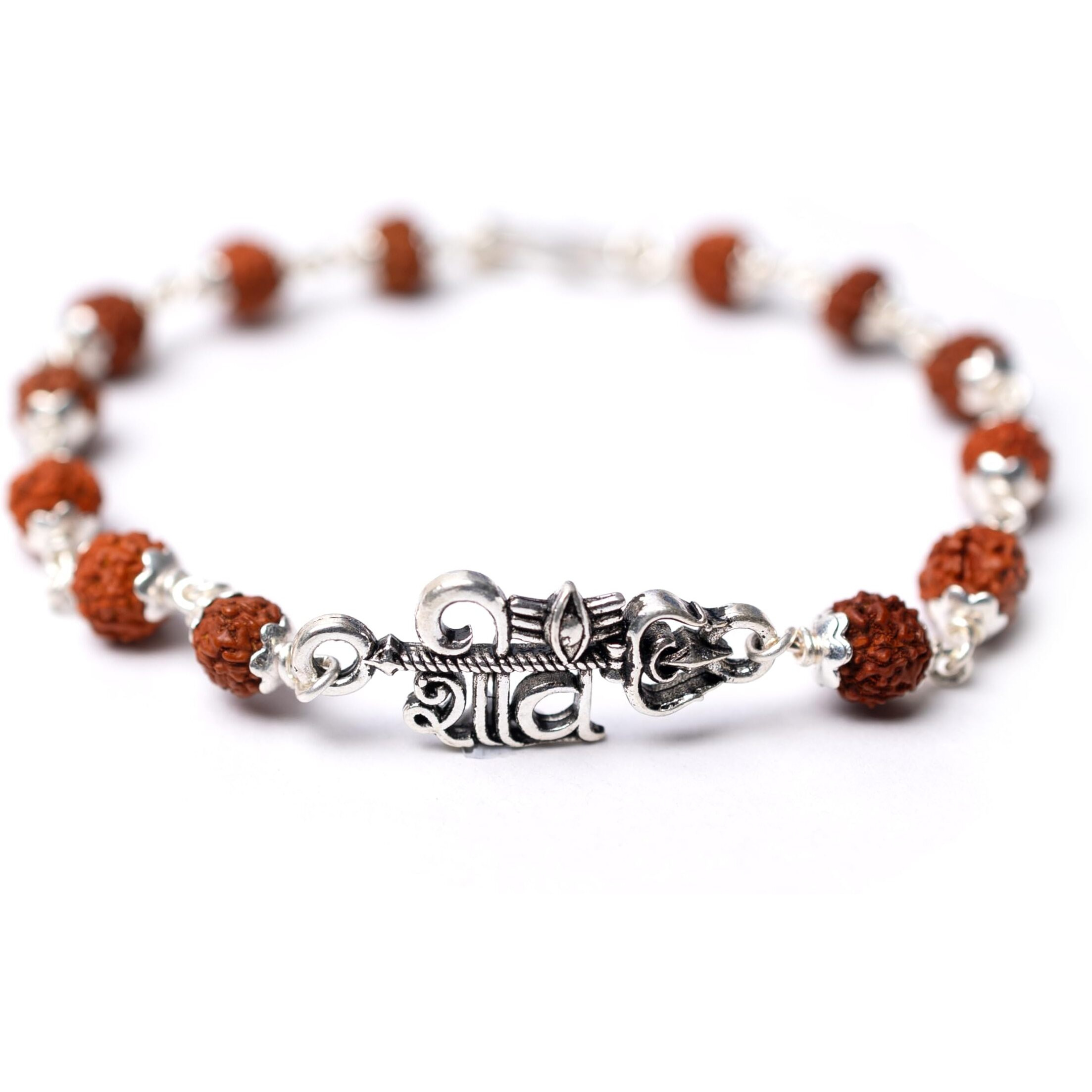 Hem Jewels Pure Silver Rudraksha Rakhi For Brother | Silver Bracelet For Boys And Men | Natural 5 Mukhi Rudraksh | Design Shiv Shakti (Hjrkh-99)
