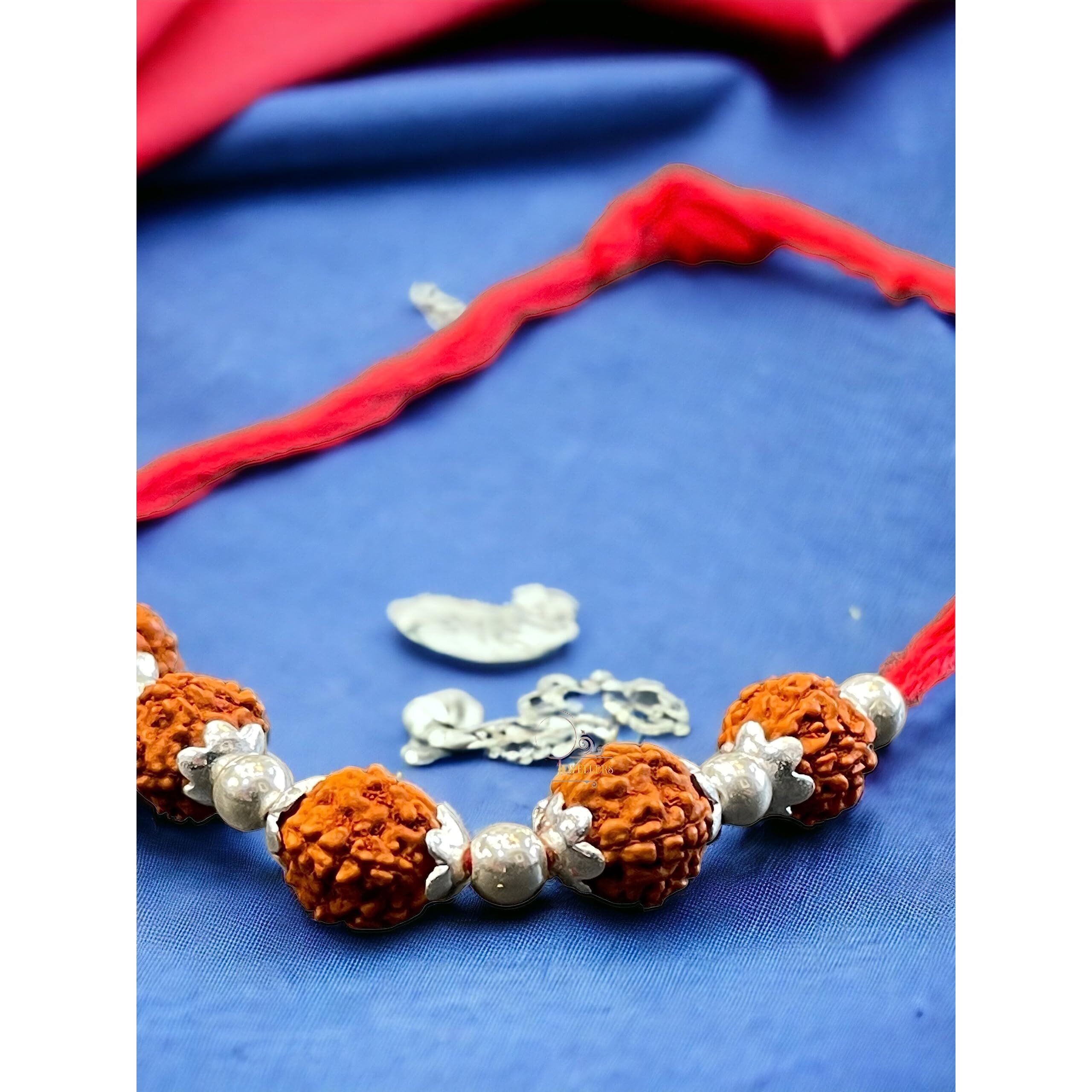 Sj Shubham Jewellers 925 Sterling Silver Rakhi For Brother Rudraksha Rakhi Bracelet Raksha Bandhan Pure Cotton For Men, Boys, Kids Rakhi With Roli Chawal (Rudraksha Five)