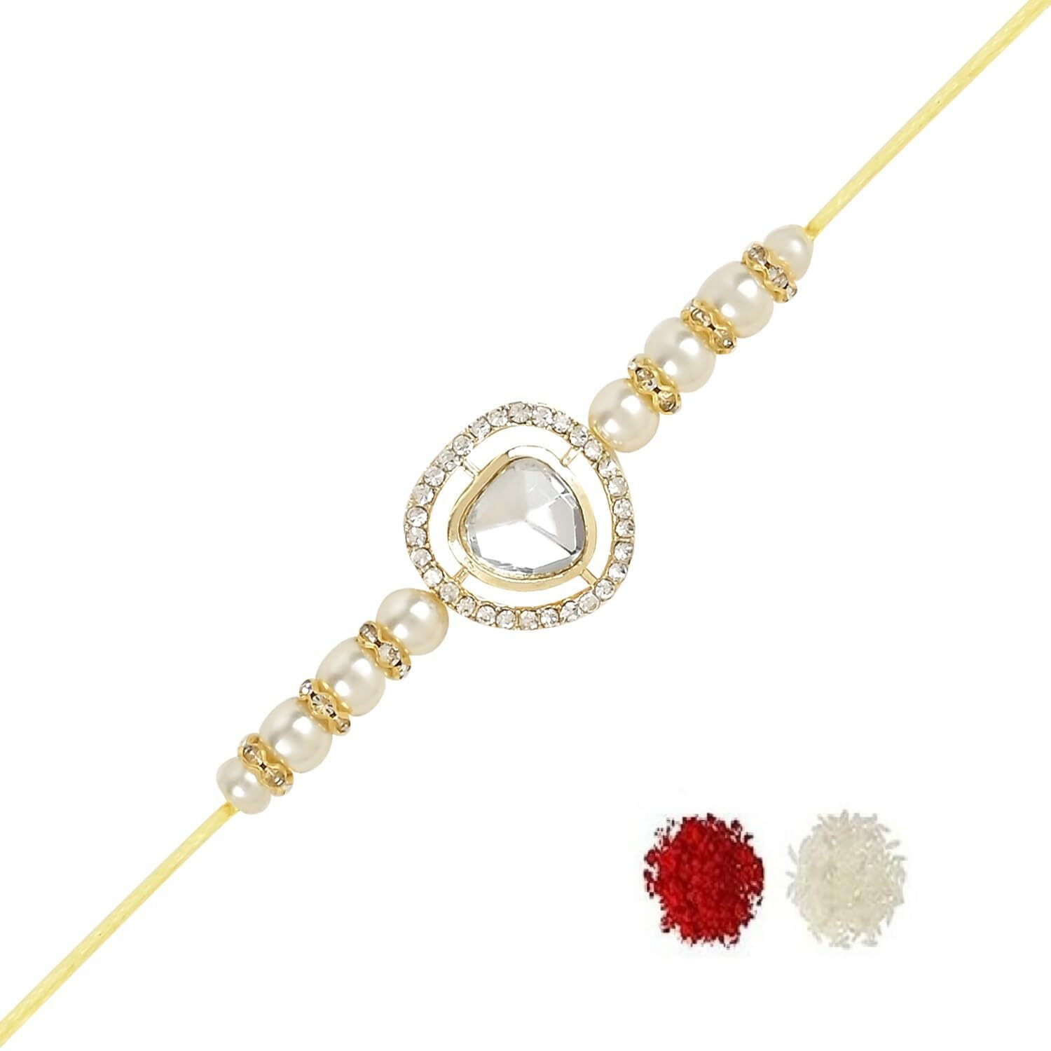 I Jewels Rakshabandhan Special Stones Studded Rakhi With Roli Chawal For Bhaiya/Brother/Bro/Men (R123W)