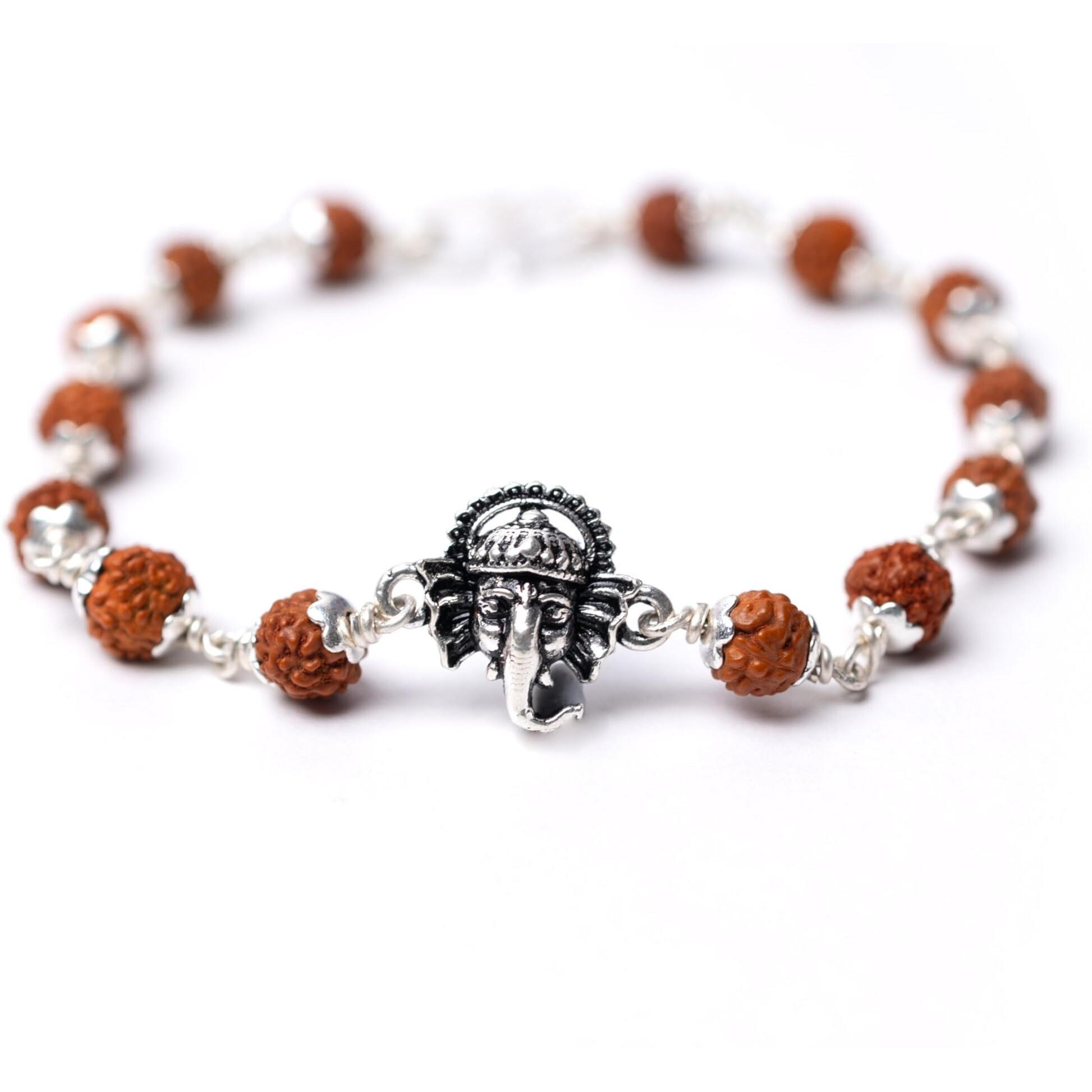 Hem Jewels Pure Silver Rudraksh Rakhi For Brother | Silver Bracelet For Boys And Men | Rakshabandhan Rakhi | Design Ganesh Face Motif (Hj_Rkh57)