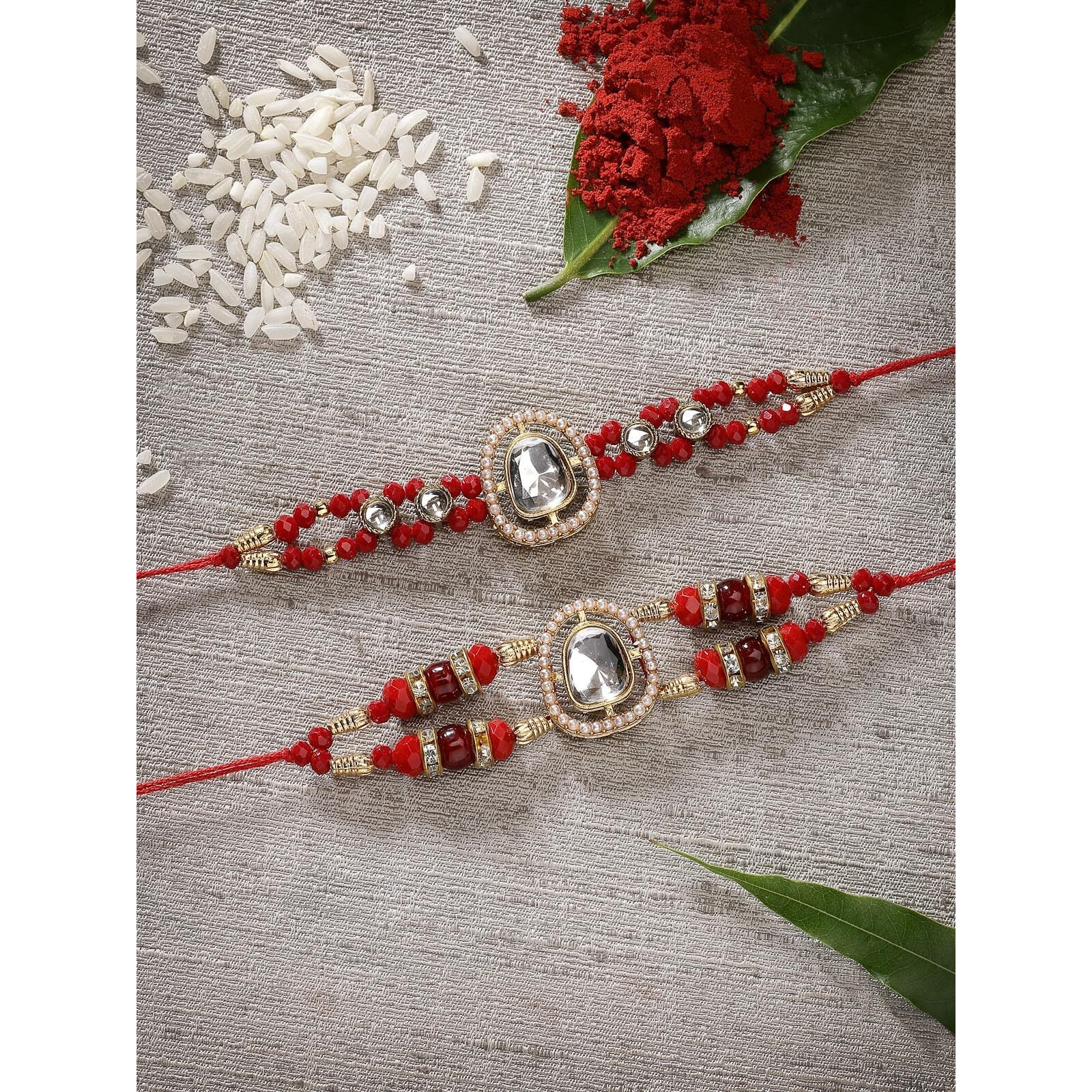 Sukkhi Rakhi Decorative Kundan & Beads Designer Maroon Gold Plated Premium Rakhi For Brother With Roli Chawal & Greeting Card|Rakhi For Brother/Bhaiya/Bhai/Men|Rakhi Combo-Set Of 2|Cbrak106950