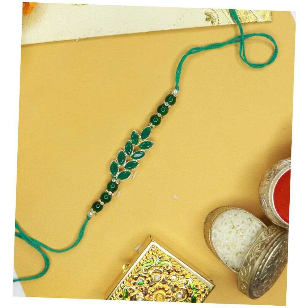 I Jewels Mens Kundan & Pearl Rakhi With Roli Chawal & Rakshabandhan Card For Brother/Bro/Bhai (R067G)