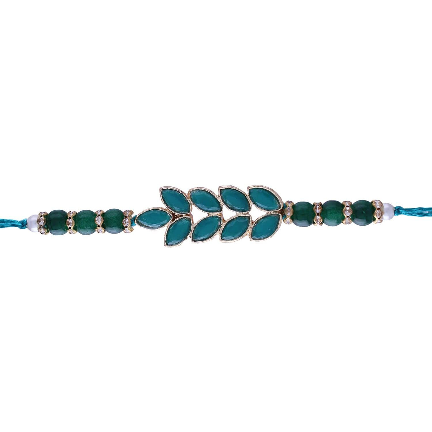 I Jewels Mens Kundan & Pearl Rakhi With Roli Chawal & Rakshabandhan Card For Brother/Bro/Bhai (R067G)