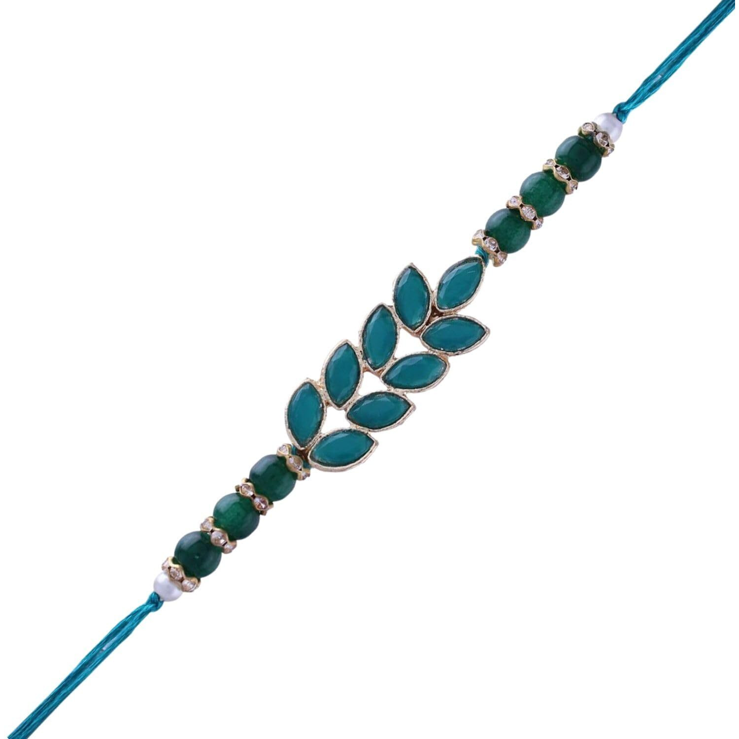 I Jewels Mens Kundan & Pearl Rakhi With Roli Chawal & Rakshabandhan Card For Brother/Bro/Bhai (R067G)