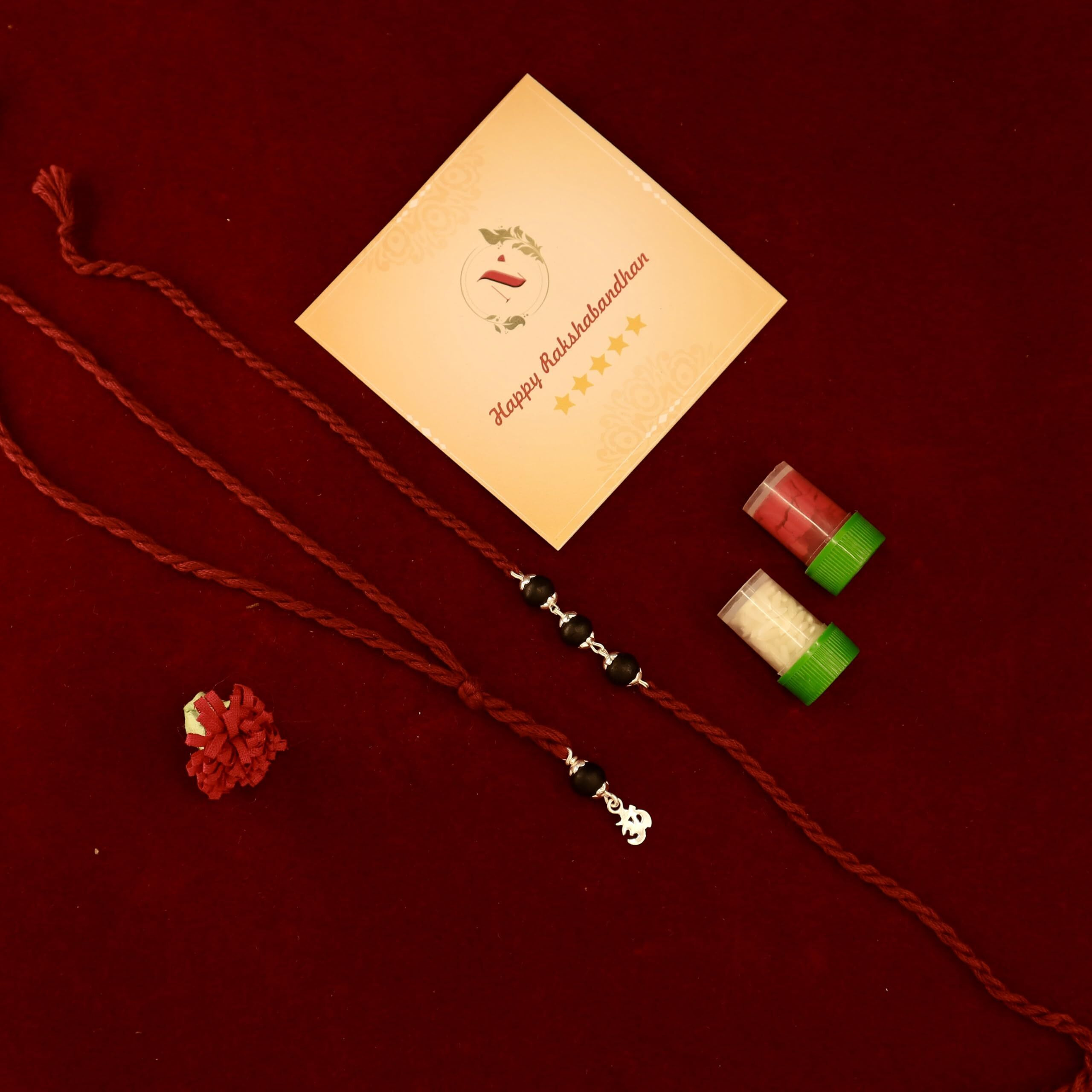 Njels 925 Silver Rakhi Bracelet For Brother | Combo Karungali Rakhi For Bhai And Bhabhi | Silver Rakhi For Brother With Pure Cotton Thread | 3 Karungali Beads