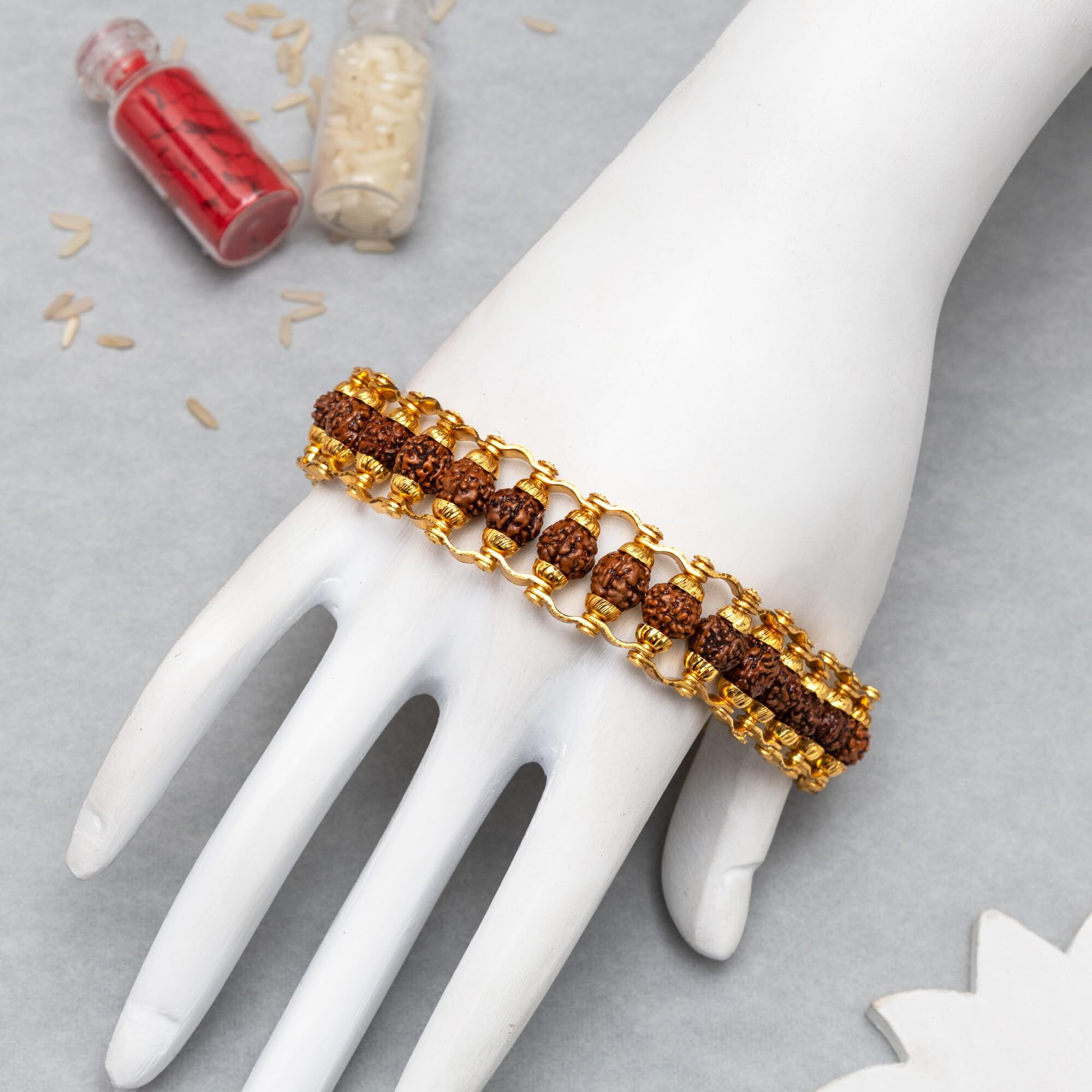 To The Nines Mens Rudraksha Bracelet Rakhi For Brother With Tilak Material & Greeting Card