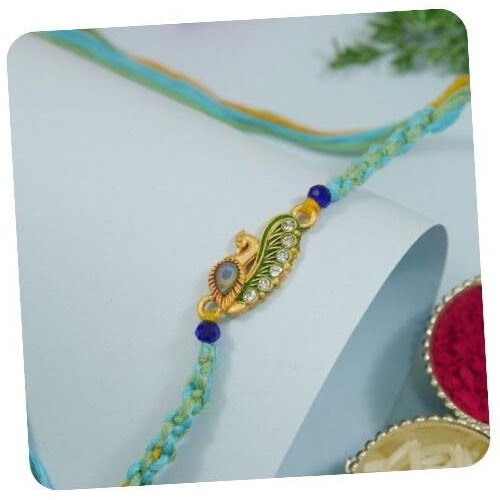I Jewels Peacock Design Rakhi With Roli Chawal & Rakshabandhan Card For Bro/Brother/Bhai (R368)