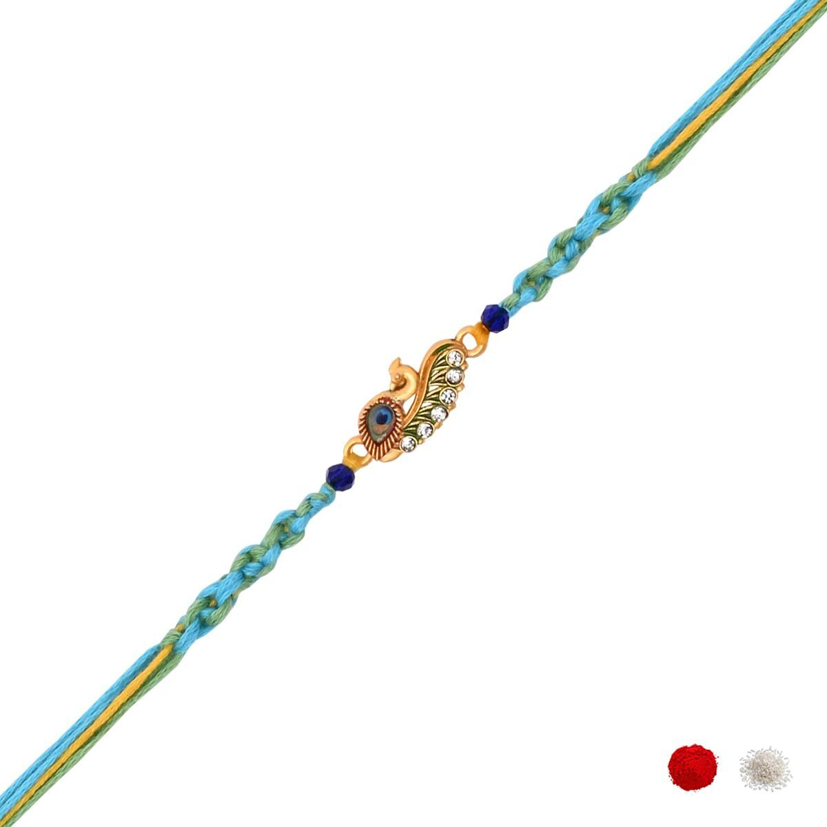 I Jewels Peacock Design Rakhi With Roli Chawal & Rakshabandhan Card For Bro/Brother/Bhai (R368)