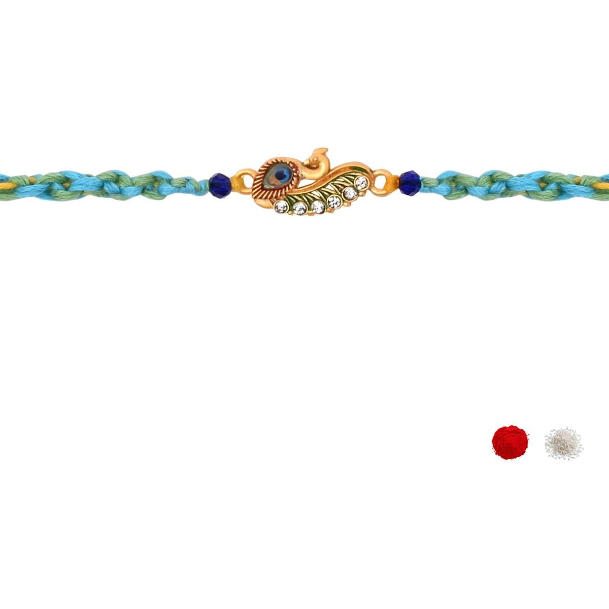 I Jewels Peacock Design Rakhi With Roli Chawal & Rakshabandhan Card For Bro/Brother/Bhai (R368)