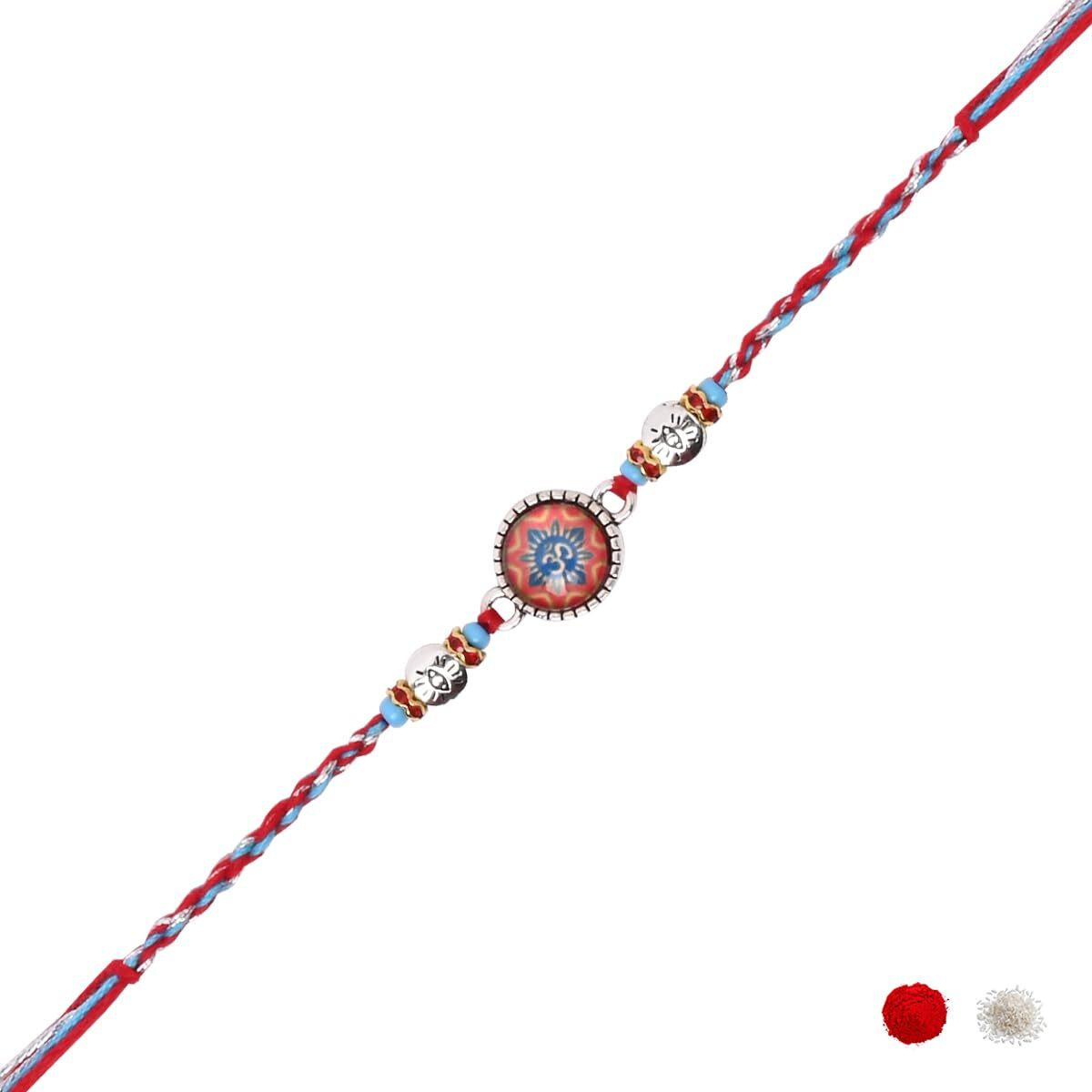 I Jewels Enamel Om Design Rakhi With Roli Chawal & Rakshabandhan Card For Bro/Brother/Bhai (R367)