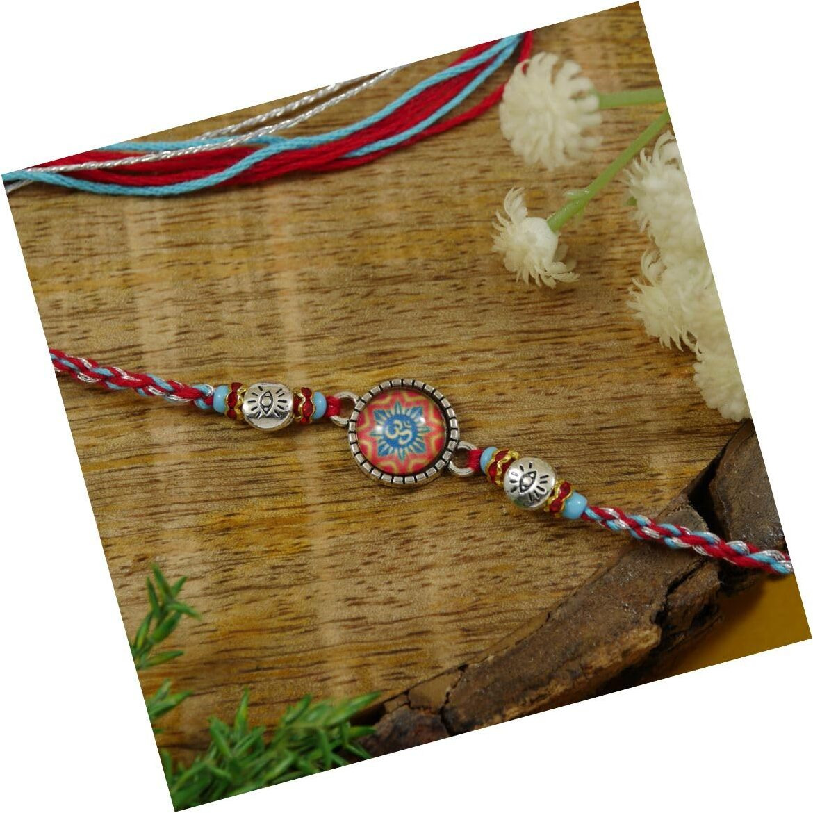 I Jewels Enamel Om Design Rakhi With Roli Chawal & Rakshabandhan Card For Bro/Brother/Bhai (R367)