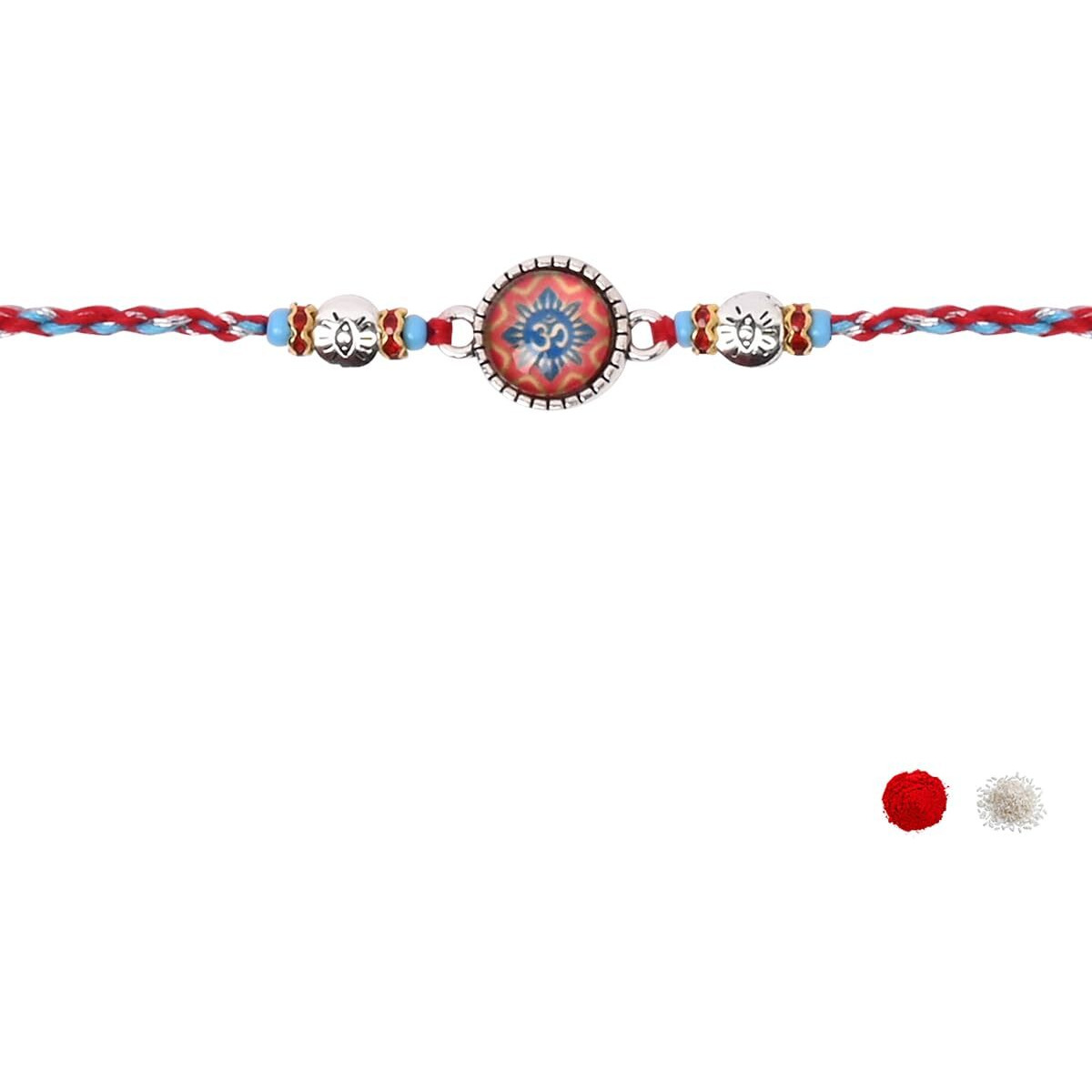 I Jewels Enamel Om Design Rakhi With Roli Chawal & Rakshabandhan Card For Bro/Brother/Bhai (R367)