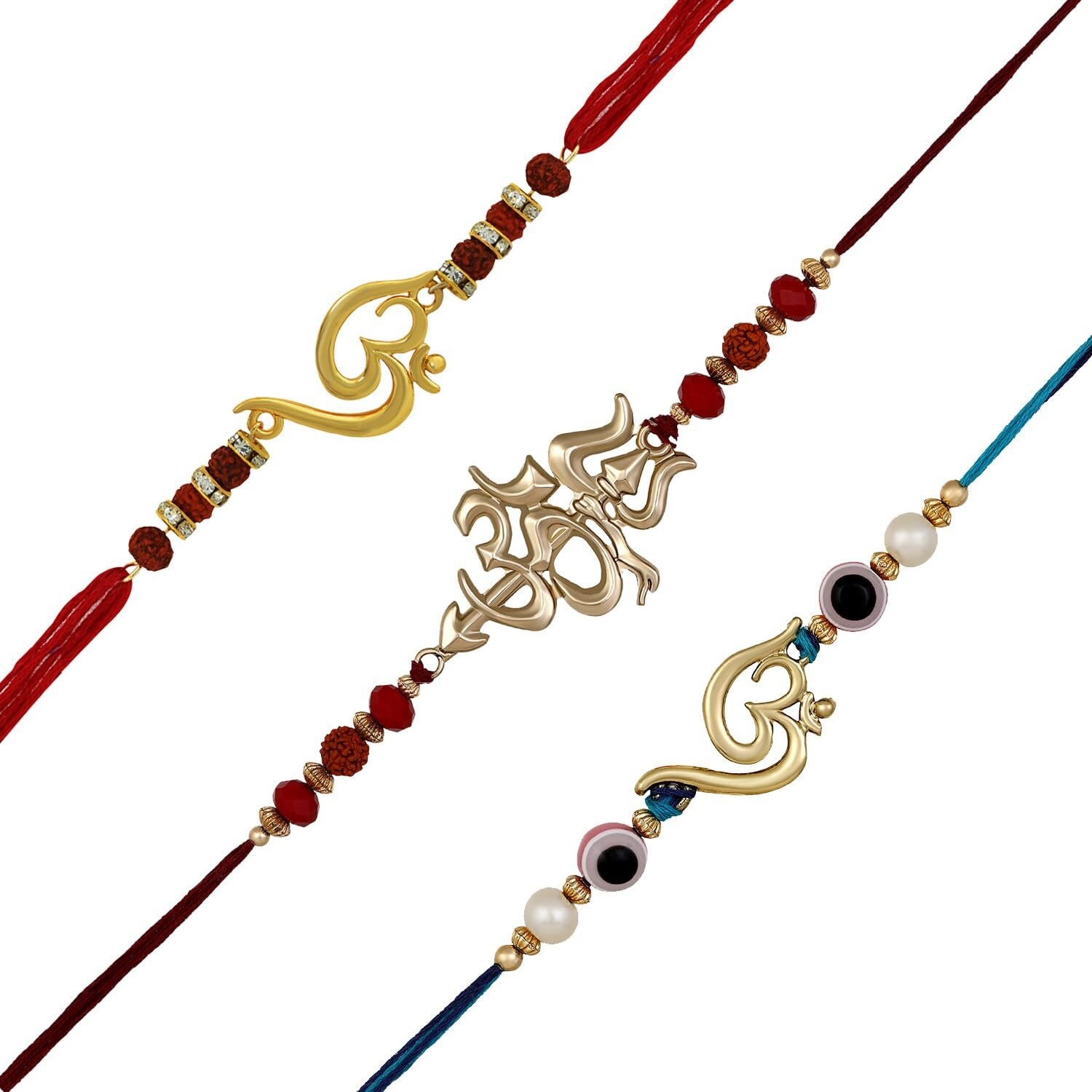 Mahi Combo Of Evil Om And Trishul Rakhis With Crystals And Rudraksha For Bhaiya (Rco1105554G)
