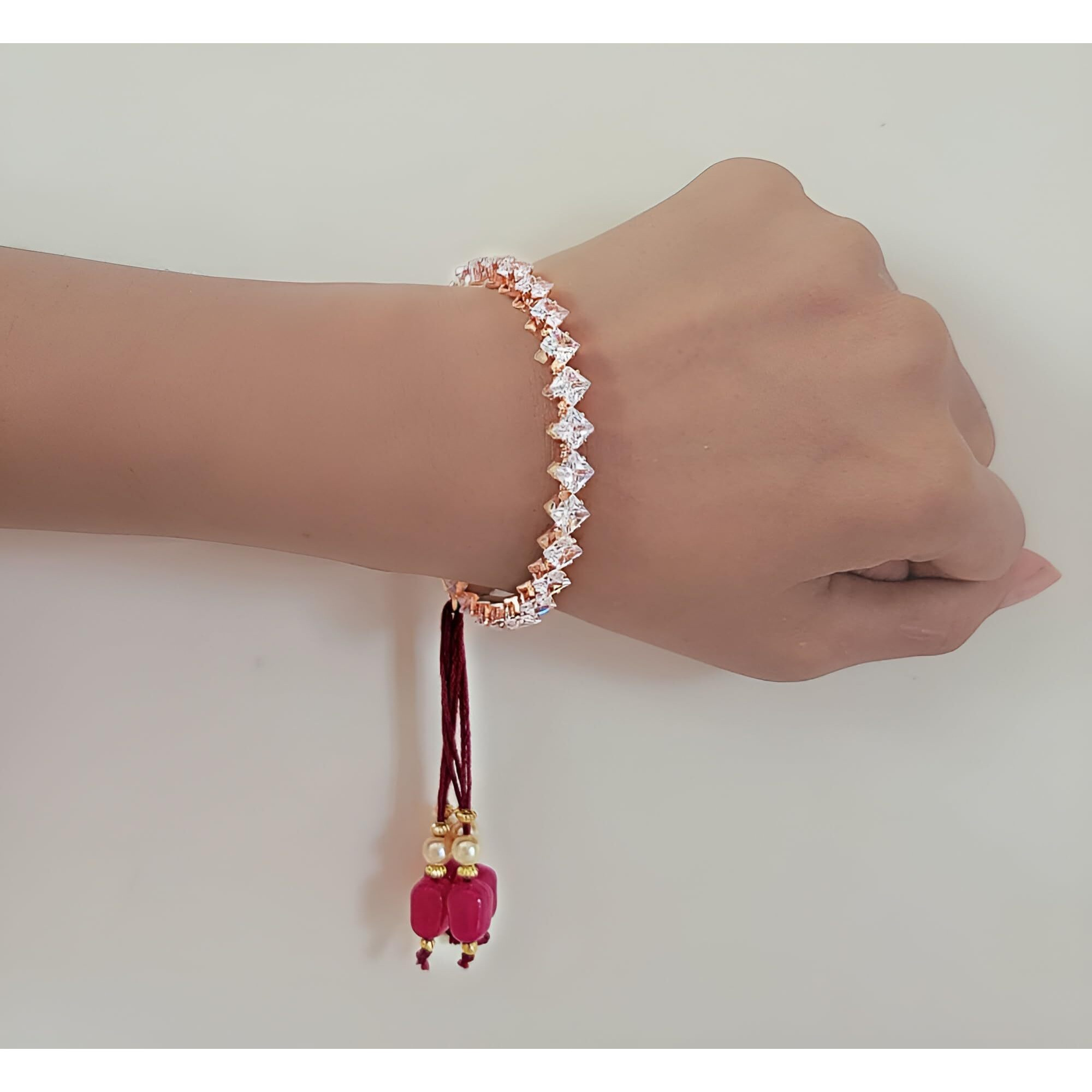 Mahi Combo Of Lumba And Brother Rakhi Pair For Bhaiya And Bhabhi With Crystal And Cubic Zirconia (Cz) (Rcol1105572M)