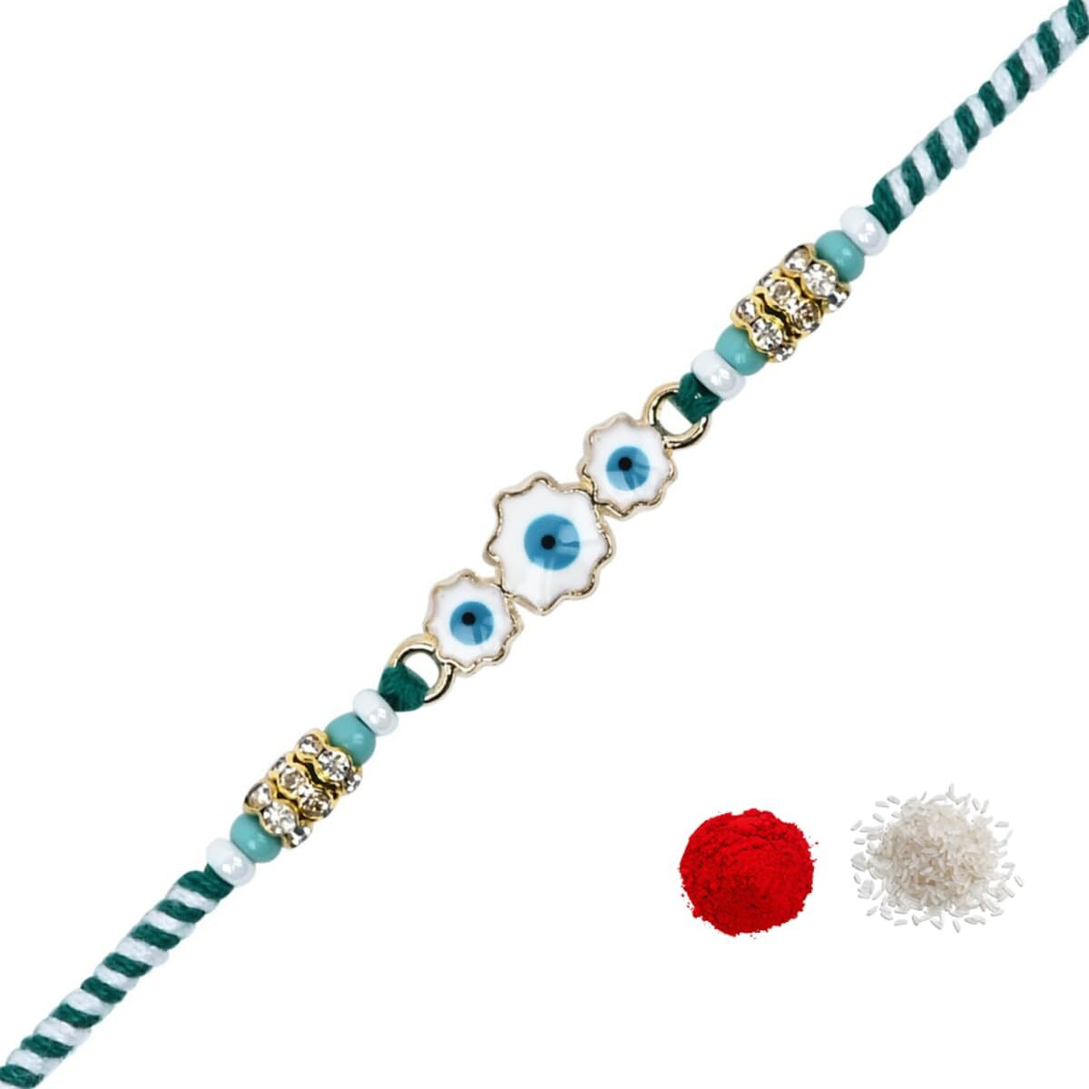 I Jewels Enamel Evil Eye Rakhi With Roli Chawal & Rakshabandhan Card For Baby Boys/Bro/Brother/Bhai (R196) (Sky Blue)