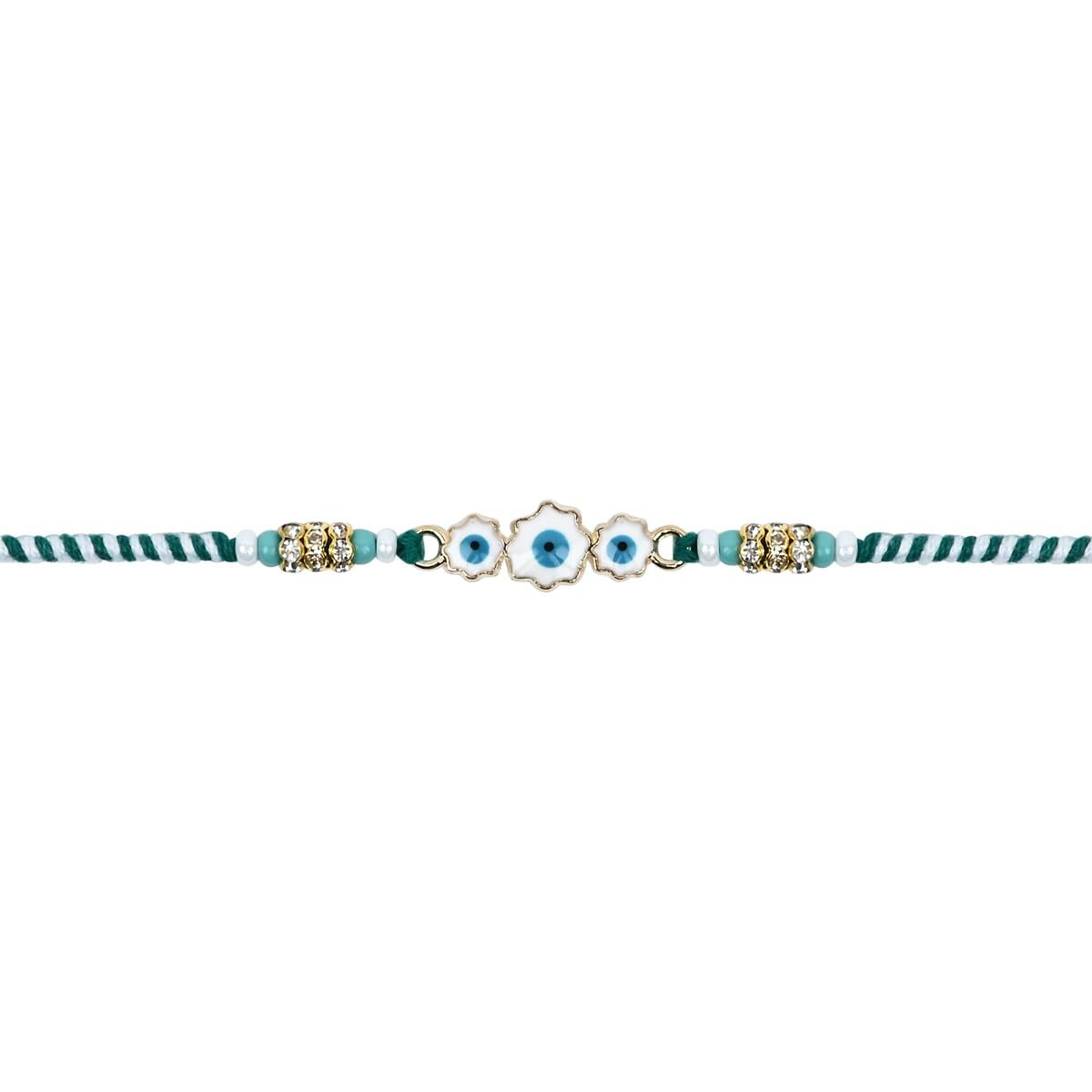 I Jewels Enamel Evil Eye Rakhi With Roli Chawal & Rakshabandhan Card For Baby Boys/Bro/Brother/Bhai (R196) (Sky Blue)